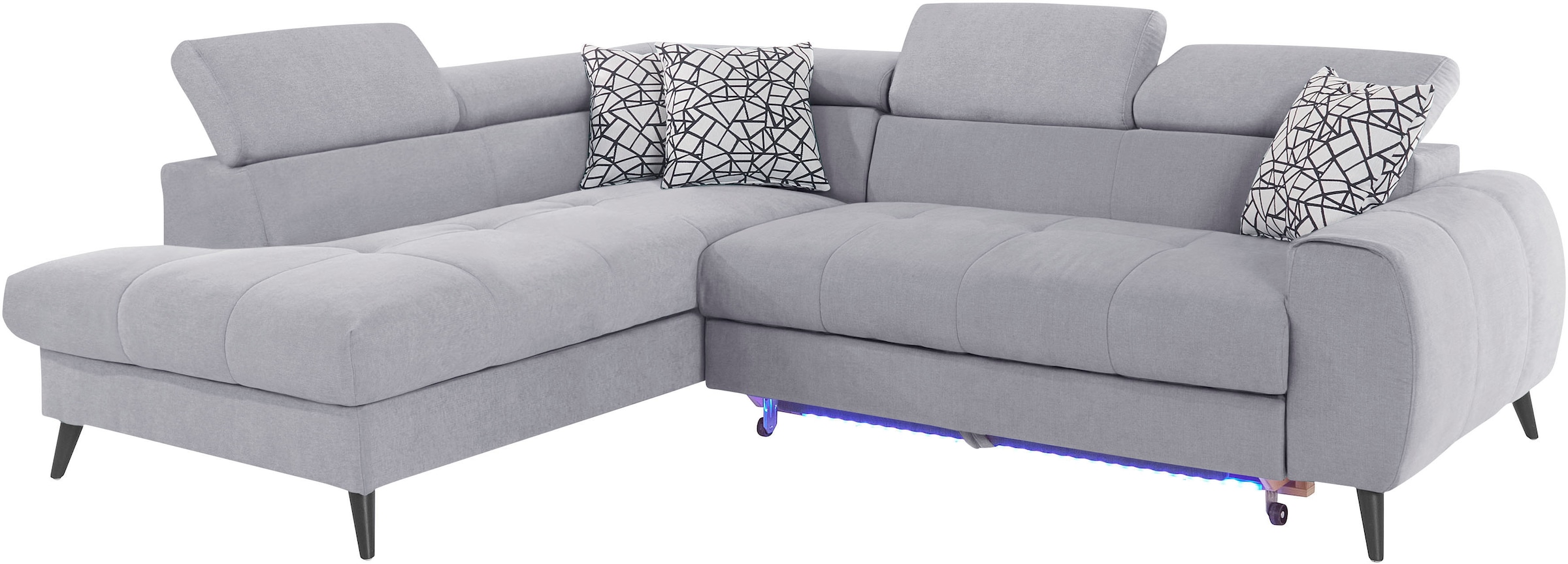 COTTA Ecksofa »Mia L-Form mit 3 Zierkissen«, wahlweise mit Bettfunktion, Bettkasten, Beleuchtung & Wireless-Charger