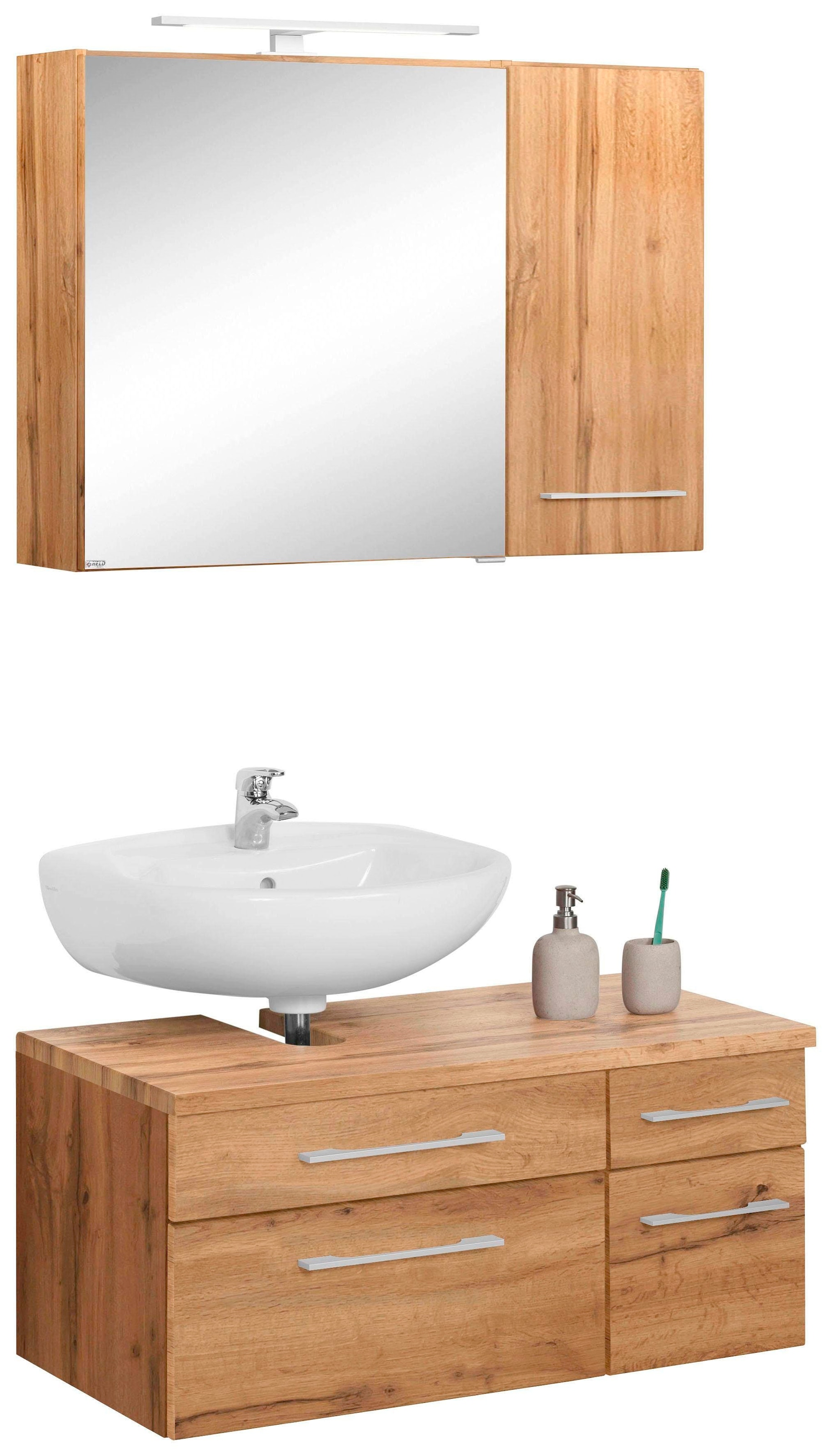 welltime Badmöbel-Set "Davos" 3 Stk. tlg. mit LED-Beleuchtung, Hängeschrank günstig online kaufen
