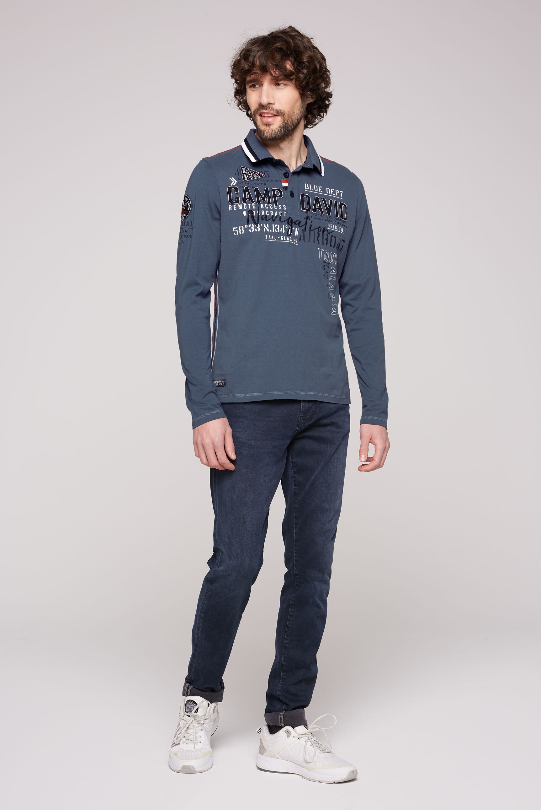 CAMP DAVID Langarm-Poloshirt, aus Baumwolle