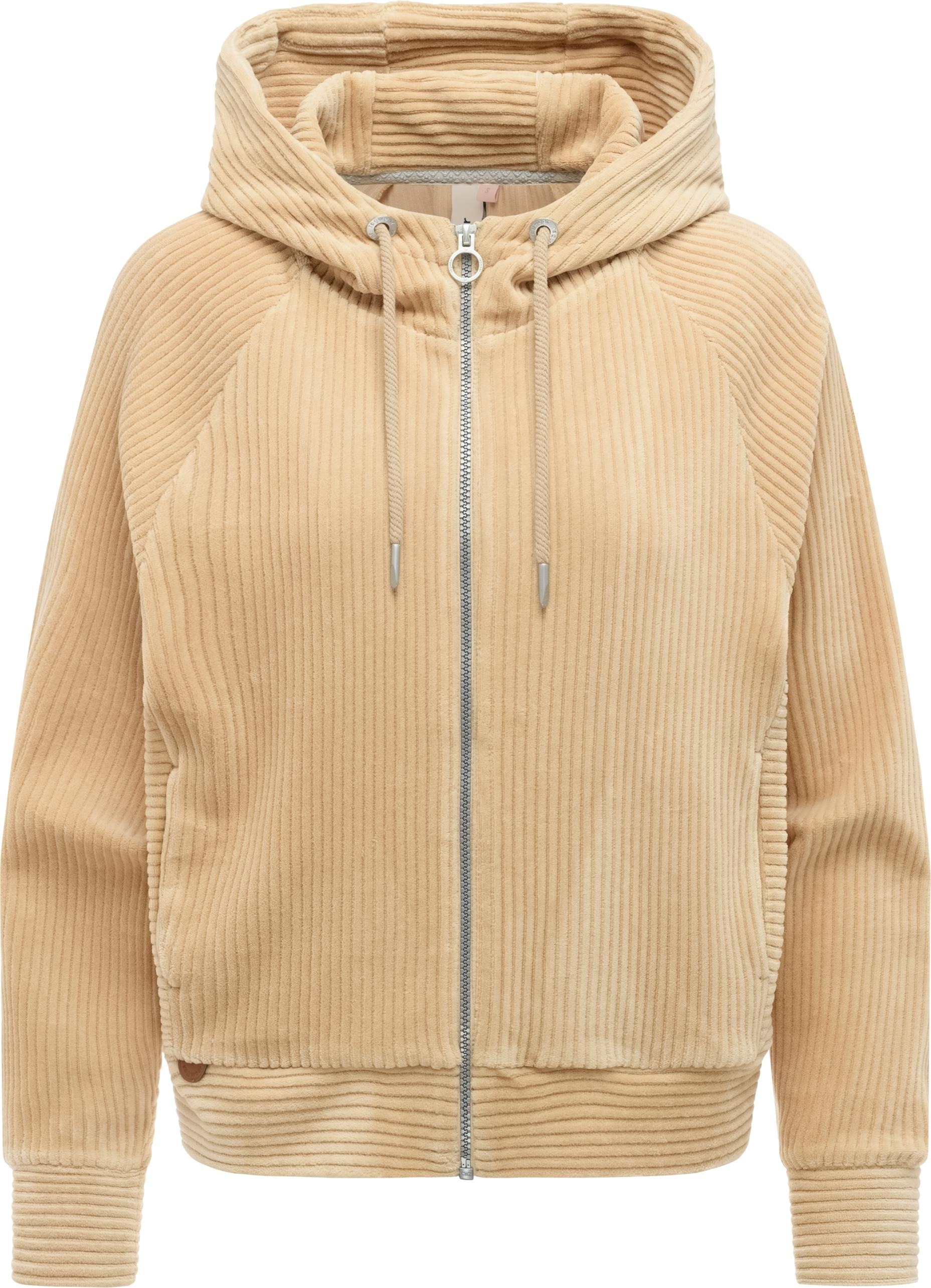 Sweatjacke RAGWEAR "Corduly Cordy", Damen, Gr. M (38), sand26, Material: 76% Baumwolle, 20% Polyester, 4% Elasthan, oversize hüftlang, hoch geschlossener Ausschnitt, Ärmel ohne Ärmelschlitz abgesteppte Kante, Sweatjacken Sweatjacke, Freizeitjacke Zip-Hood
