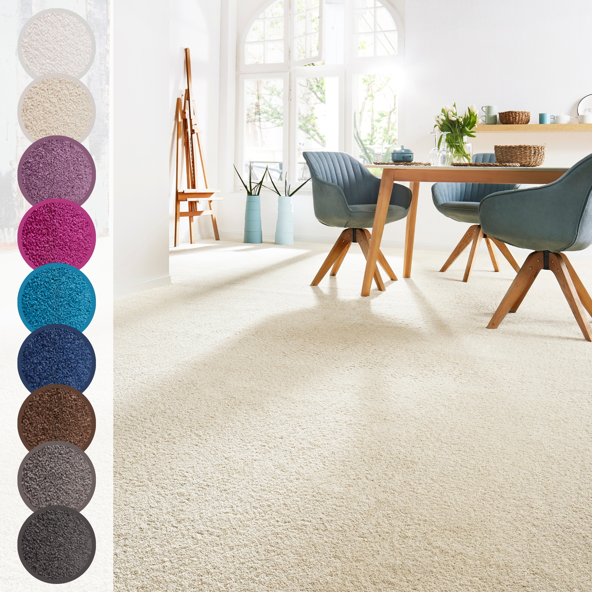 Andiamo Teppichboden "Sophie, Frisee-Velours, Gesamthöhe 12 mm, Luxusklasse LC3" rechteckig Uni Farben, Breite 400 cm oder 500 cm, strapazierfähig & pflegeleicht