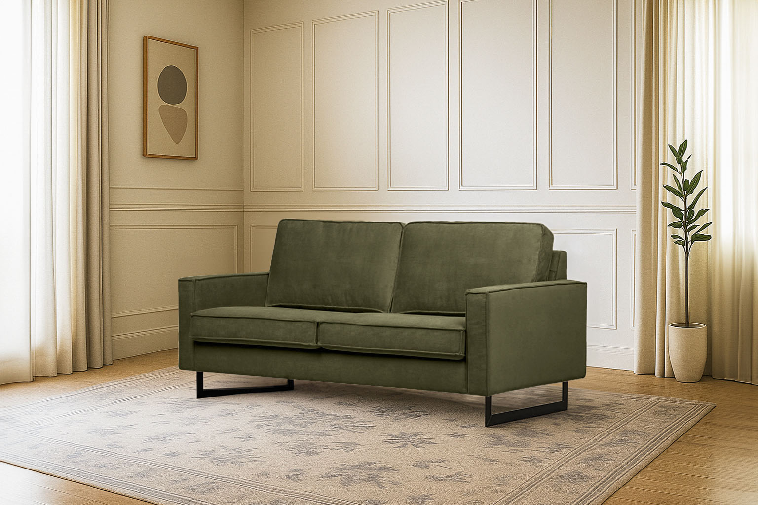 OTTO home 2-Sitzer "Pinto, 166 cm, Cord, Chenille, Lederoptik" mit Keder, schwarze Metallfüße, Wellenunterfederung