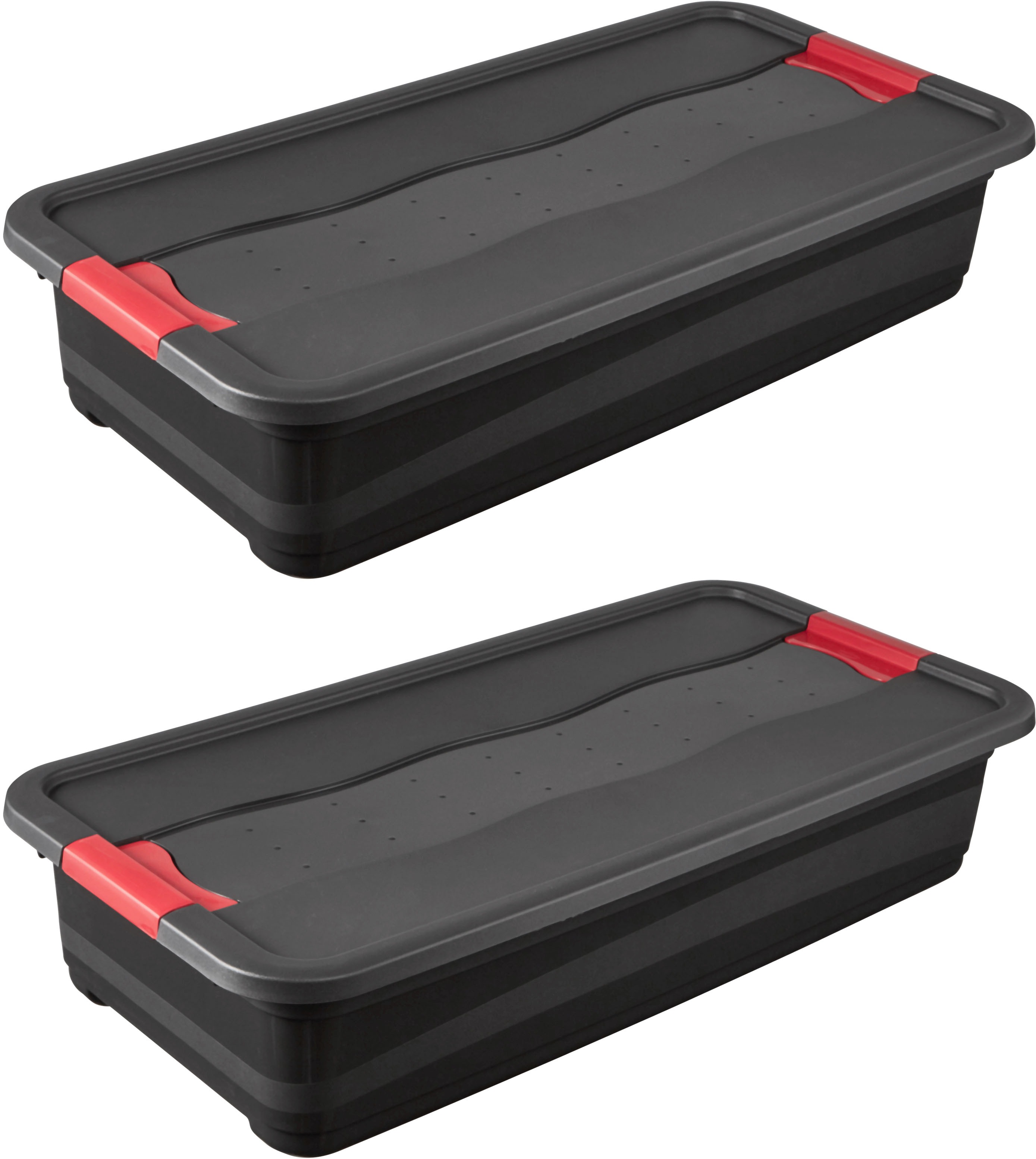 keeeper Transportbehälter "eckhart, 2er Set Transporbox, 33 L, 79,5 x 39,5 x 17 cm" 39,5 cm breit 17 cm hoch 79,5 cm lang Set, 2 Stk. tlg. seitl. Clips, Griffe am Boden, stoßfeste Seitenwände, robuster Deckel