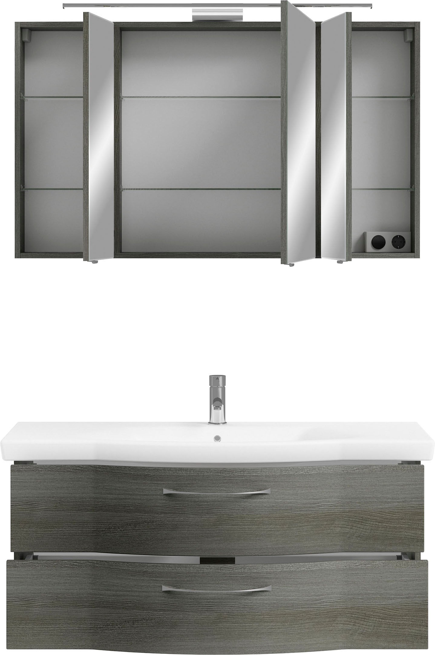 Thumbnail - Saphir Badmöbel-Set "6005 Sprint Keramik-Waschtisch mit LED-Spiegelschrank, 122 cm breit", (2 St.), Waschplatz inkl. Tür...