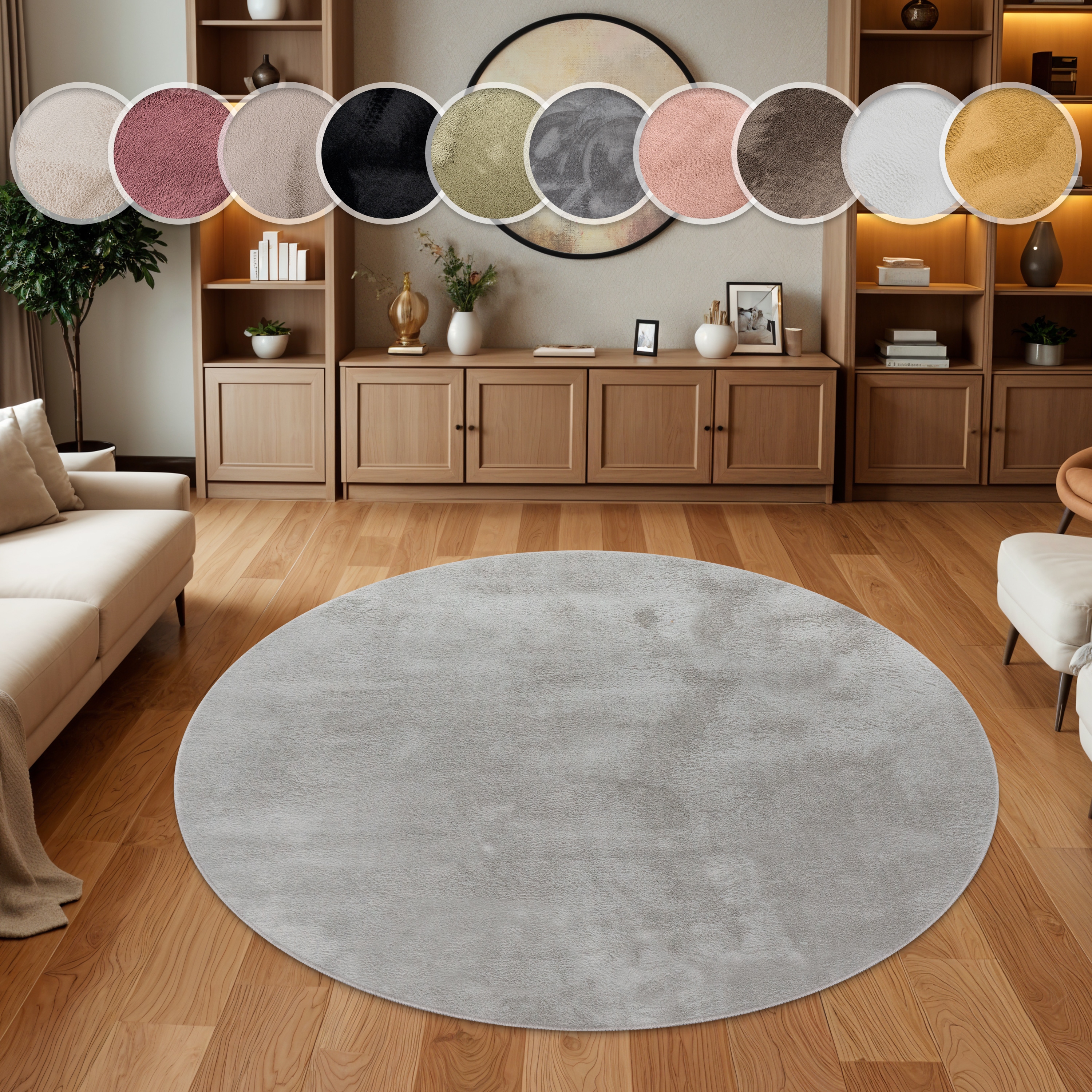Paco Home Fellteppich "Kunstfell Soft 380" rund 14 mm Höhe Langflor, Kuschelteppich - besonders weich, Uni-Farben