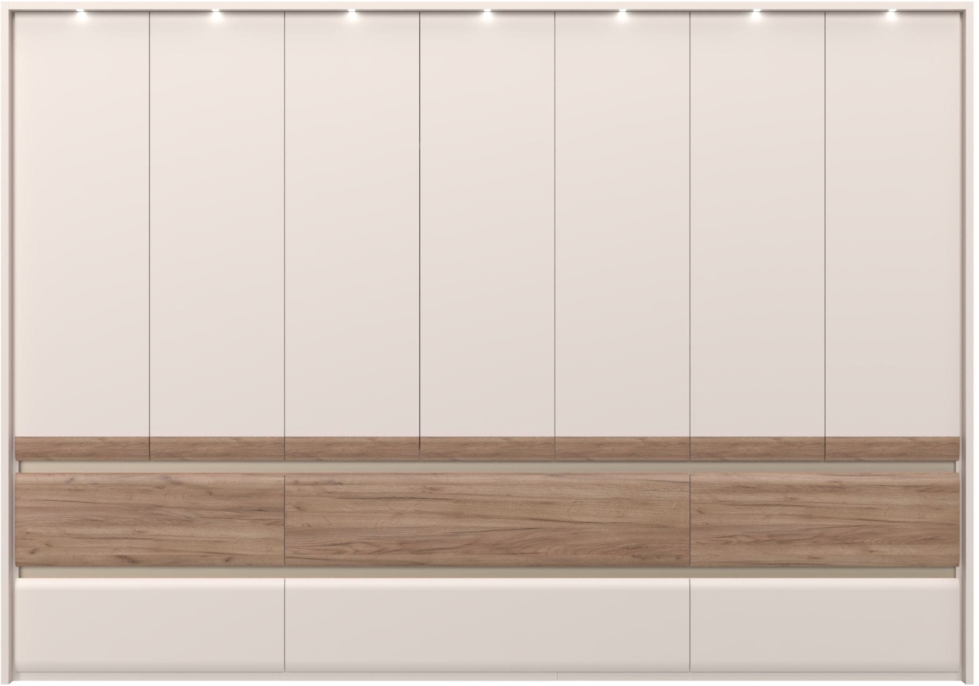 OTTO home Kleiderschrank "Invictus, UV lackiert, kratzfest, FSC-zertifiziert, grifflose Optik" abgerundete Schubladen aus MDF im Holzdekor, soft-close, mit Beleuchtung und Passpartourahmen, hoher Schrank (226cm), 6 Breiten