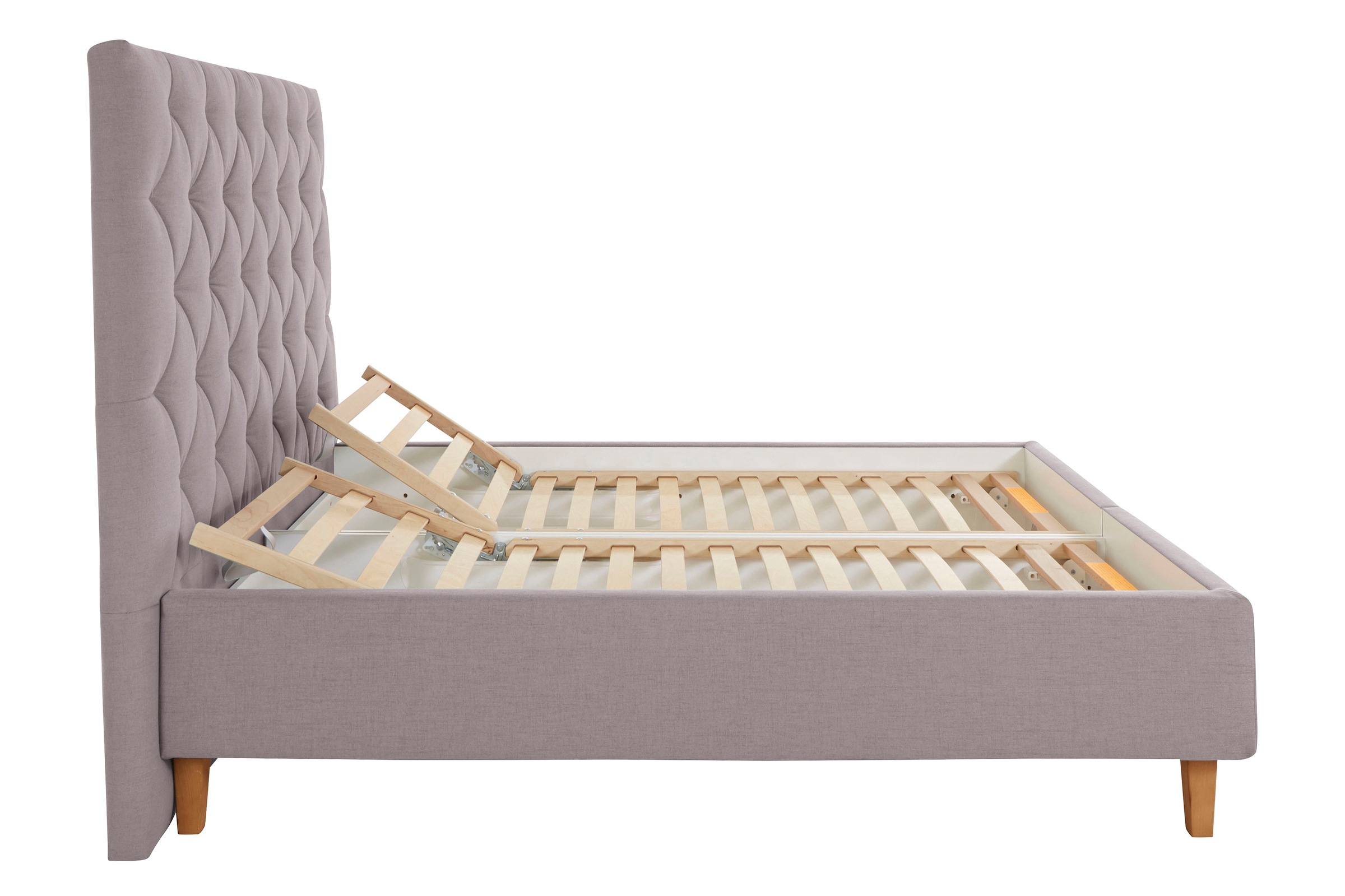 Polsterbett HOME AFFAIRE "Sunley 140", grau (hellgrau), B:203cm L:210cm, Struktur (100% Polyester);Samtstoff (100% Polyester), Betten, Polsterbett, Kreuzsteppung, Kopfteilhöhe 142 cm, ohne oder mit Matratze/Lattenrost 3