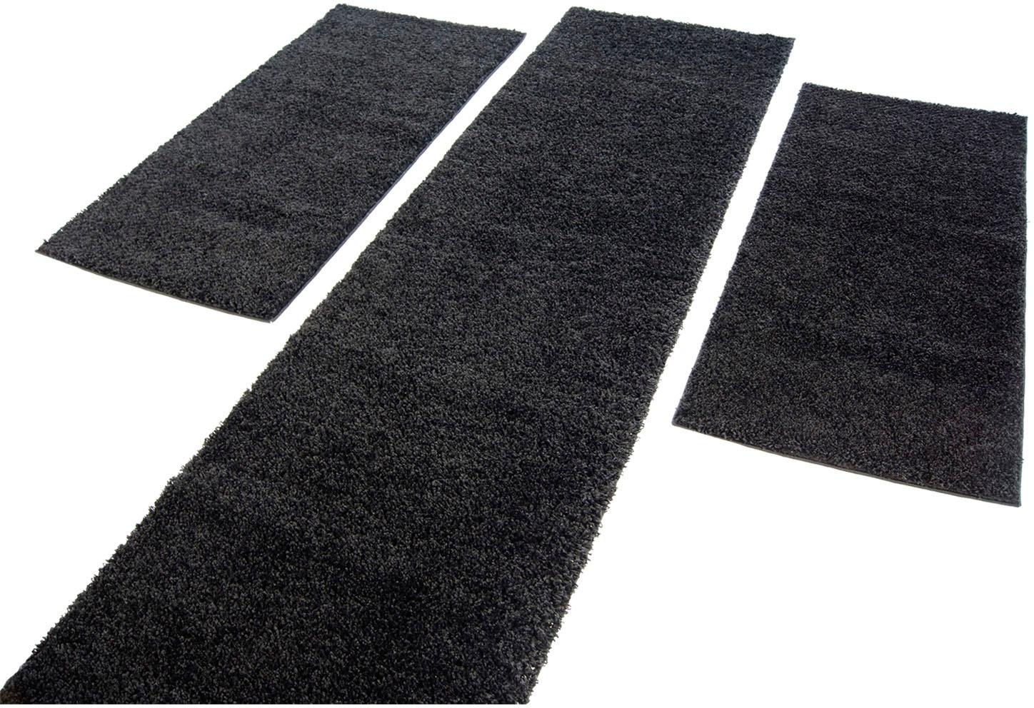 Carpet City Bettumrandung »Shaggi uni 500«, (3 tlg.), Shaggy Bettvorleger, Uni-Farben, Läuferset Langflor, Weich