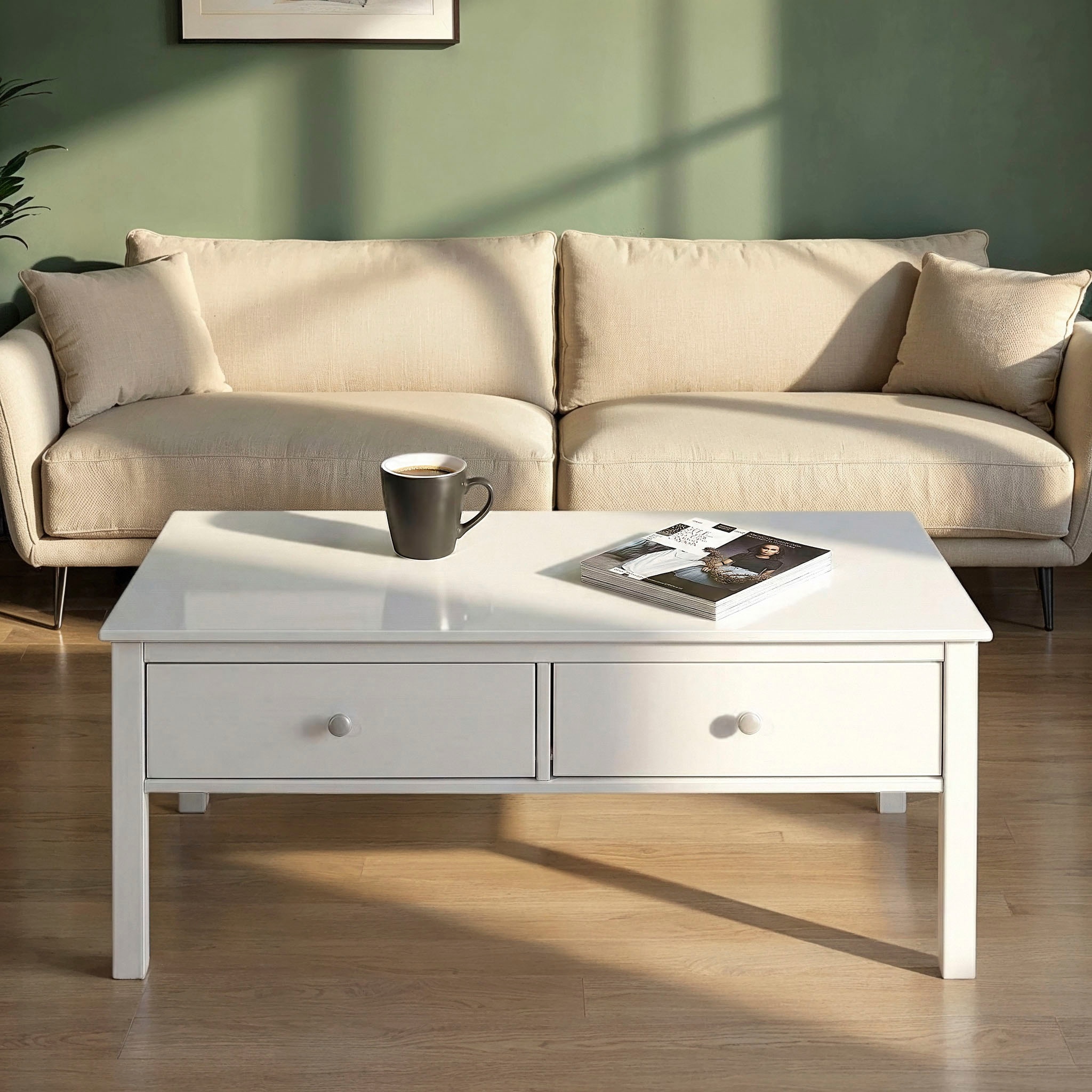 Inter Link Couchtisch »Pinora aus massiver Kiefer, weiss lackiert, 110 x 70 x 47 cm« 1 Stk. tlg. Salontisch im modernem Skandi Look, mit 2 Schubladen