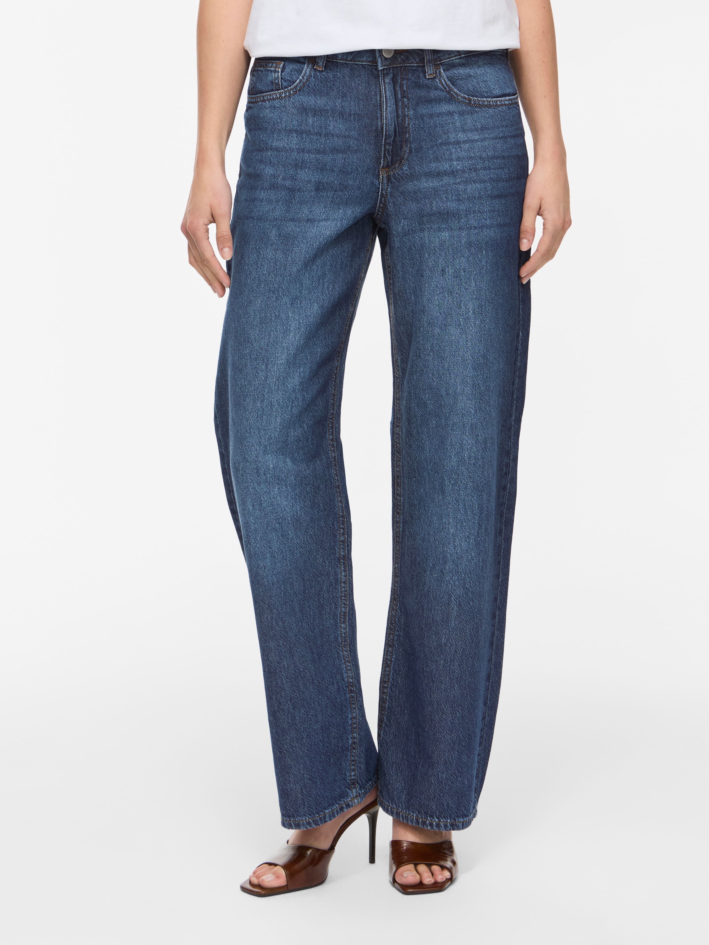 Vila Weite Jeans "VIPALMA RW WIDE JEANS DBD PAL20-NOOS" Baumwolle, regular waist, wide fit