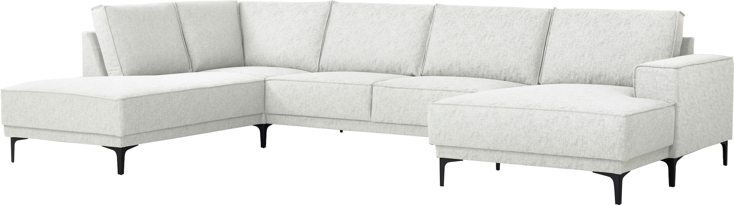 Places of Style Wohnlandschaft »XXL Sofa Oland, Struktur, Flachgewebe, Luxus-Microfaser, Boucle«, U-Form, 345 cm, Wellenunterfederung, Skandi-Design, Metallfüße