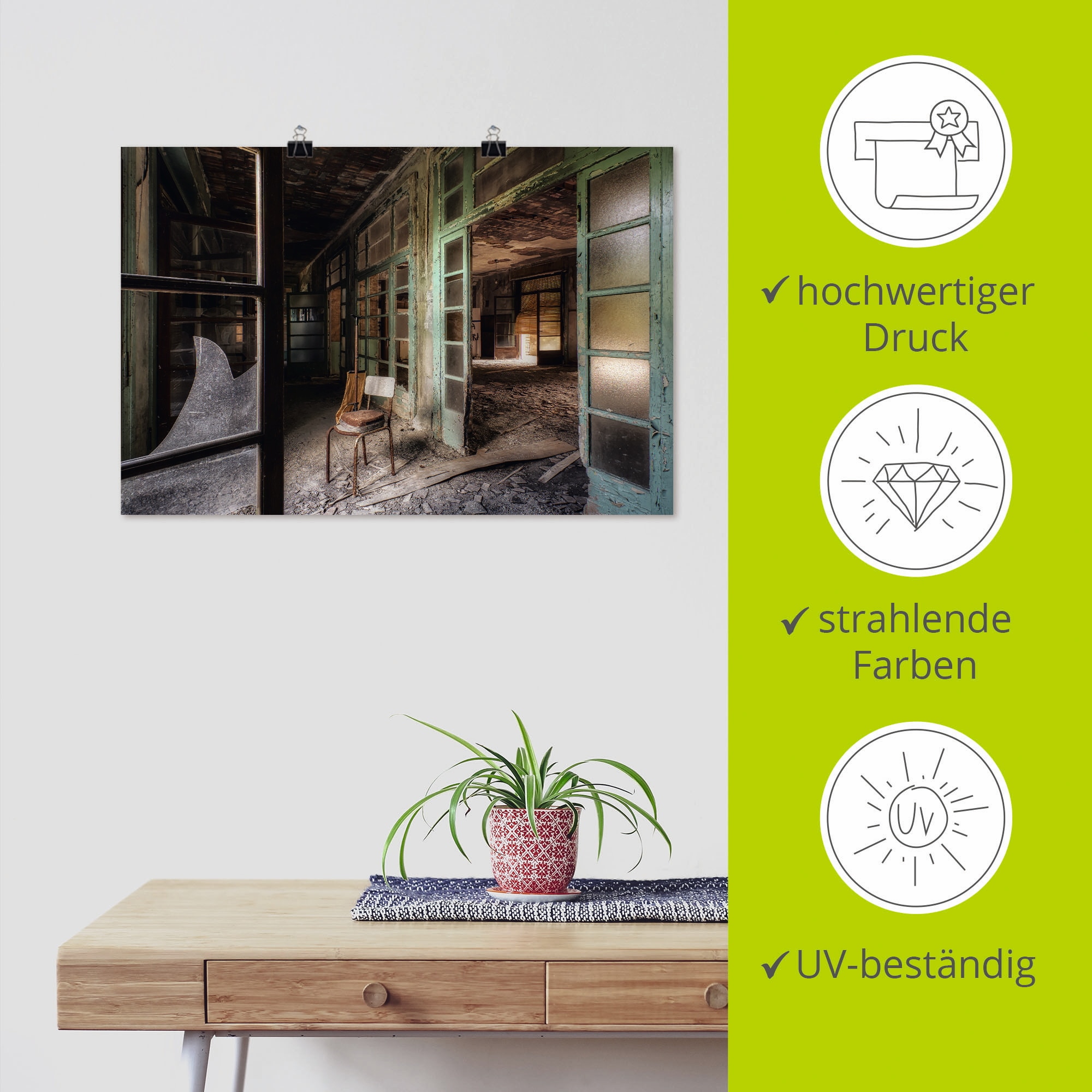 Artland Wandbild »Lost Place - Stuhl - verlassene Orte«, Gebäude, (1 St.), als Alubild, Outdoorbild, Leinwandbild, Poster in verschied. Größen