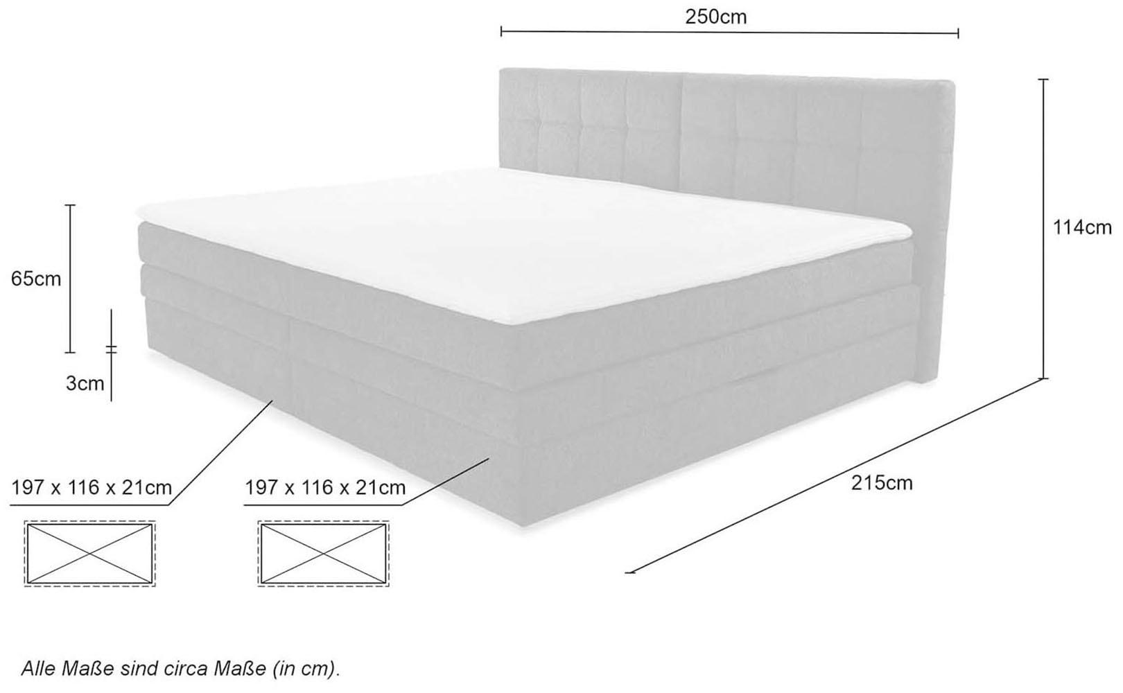 Jockenhöfer Gruppe Boxspringbett »Casa Grande in der Breite 240cm, Familienbett mit riesigem Bettkasten«, 7-Zonen-TTFK-Matratze, KS-Topper, verschiedene Härtegrade wählbar
