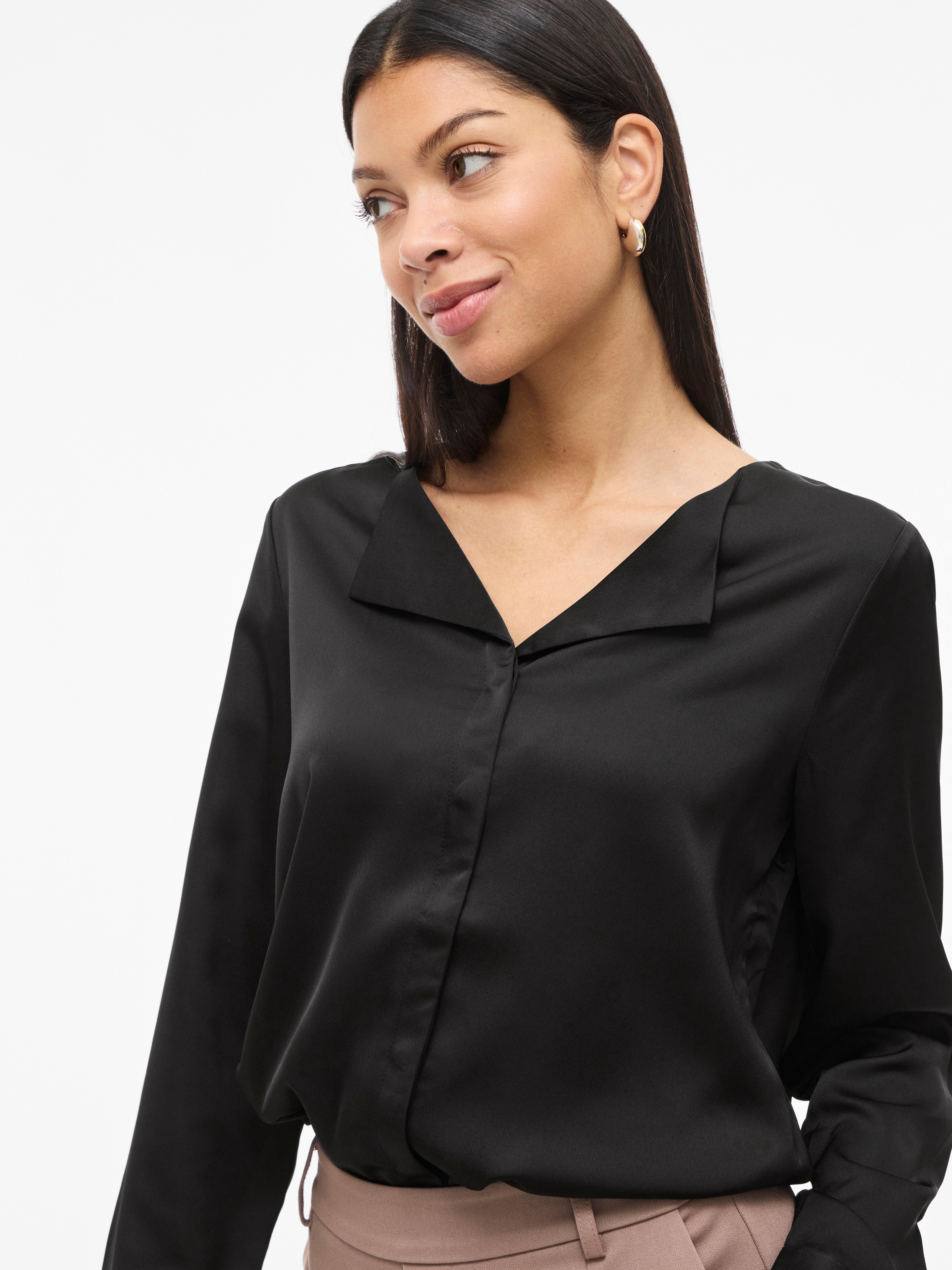 Vila Hemdbluse »VIELLETTE V-NECK L/S SATIN SHIRT - NOOS«