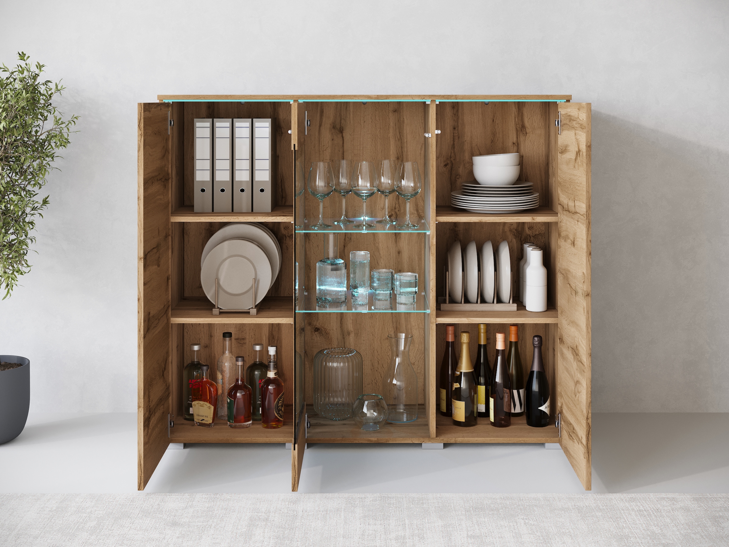 INOSIGN Highboard »Vera«, Highboard mit 4 Türen, 9 Fächern, verglasten Türen