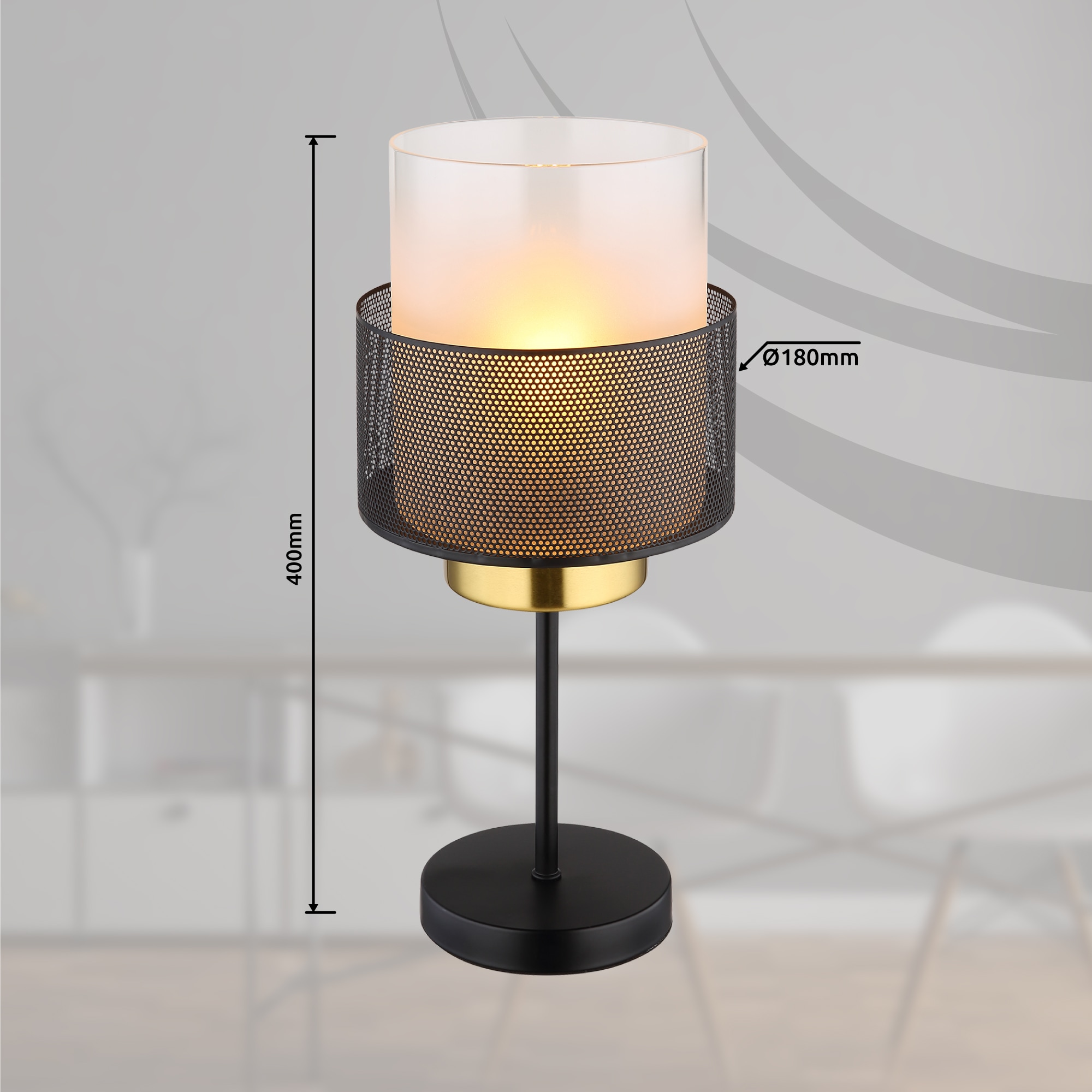 GLOBO LIGHTING Tischleuchte »OLGA«, Leuchtmittel E27 | ohne Leuchtmittel, Tischlampe/Glas satiniert/Metallring/Wohnzimmer/Schlafzimmer