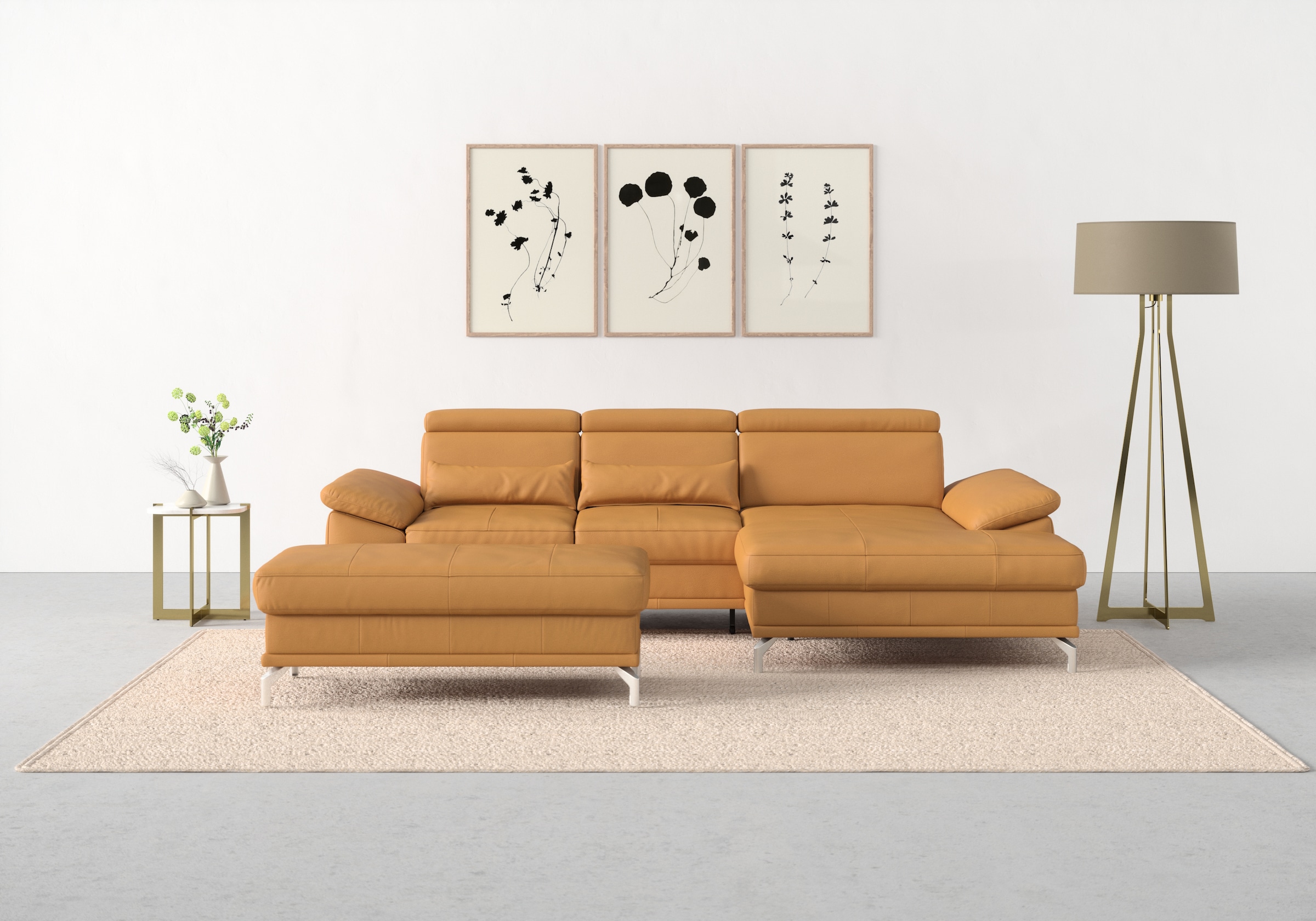sit&more Ecksofa »Cabrio L-Form, mit Sitztiefenverstellung, Arm- und Kopfteilverstellung«, 2 Nierenkissen, Federkern, optional Bettfunktion und Stauraum