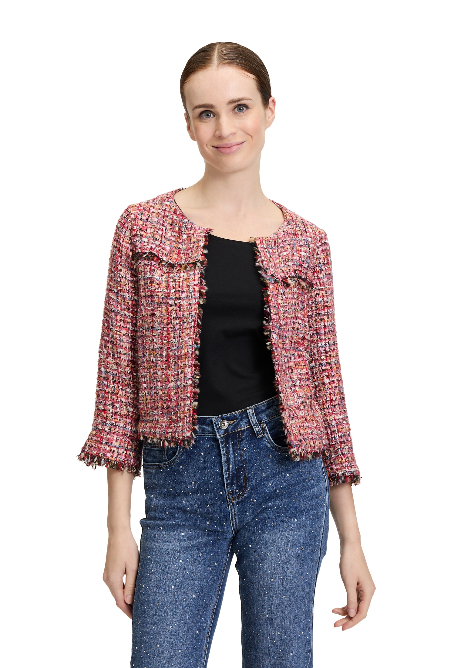 Cartoon Jackenblazer "Cartoon Damen Tweedblazer mit Fransen", Fransen günstig online kaufen