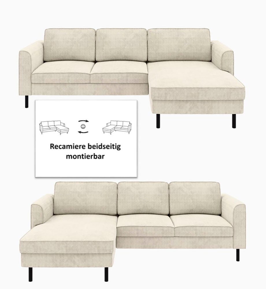 Home affaire Ecksofa »Booster Couch wahlweise mit Schlaffunktion und Bettkasten-auch in Cord«, Recamiere beidseitig montierbar, Sofa in L-Form, 232 cm