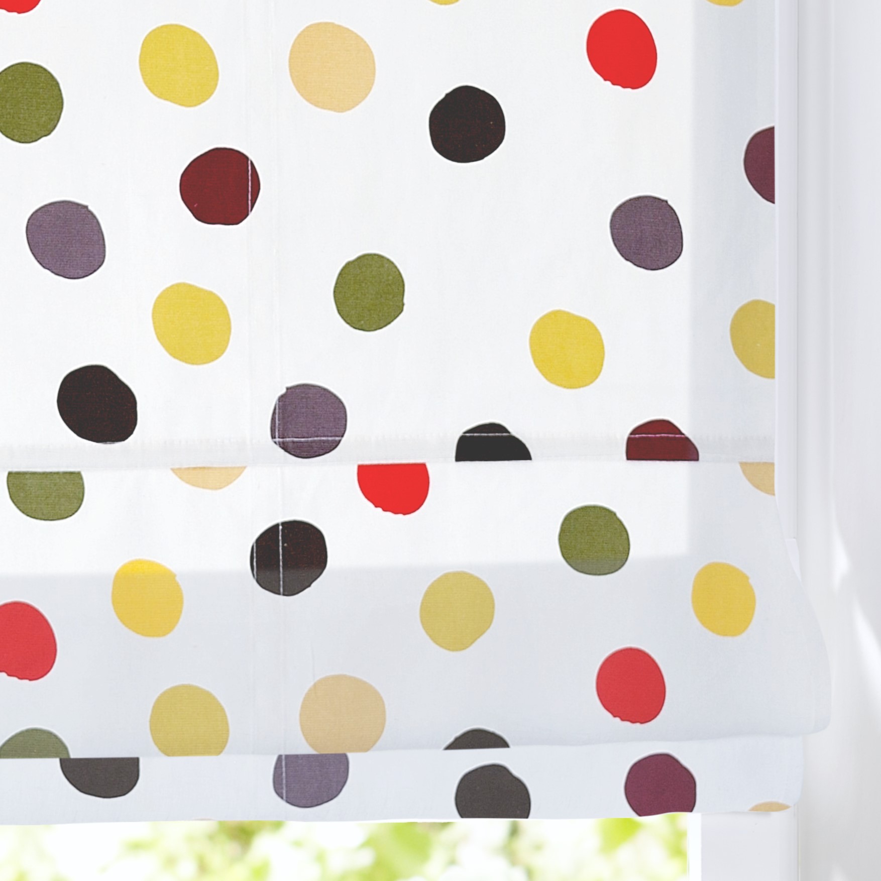 Thumbnail - Kutti Raffrollo "Dots" mit Hakenaufhängung ohne Bohren freihängend Baumwolle Kinderrollo bunte Punkte