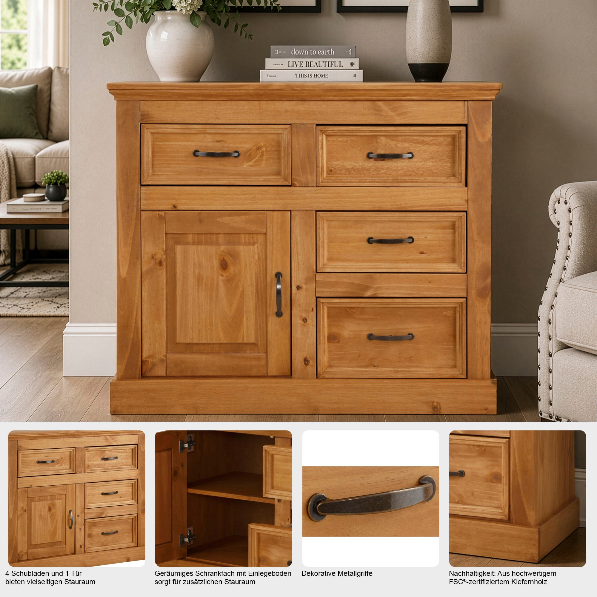 OTTO home Sideboard »Selma« Kommode, Breite/Höhe 100/87 cm