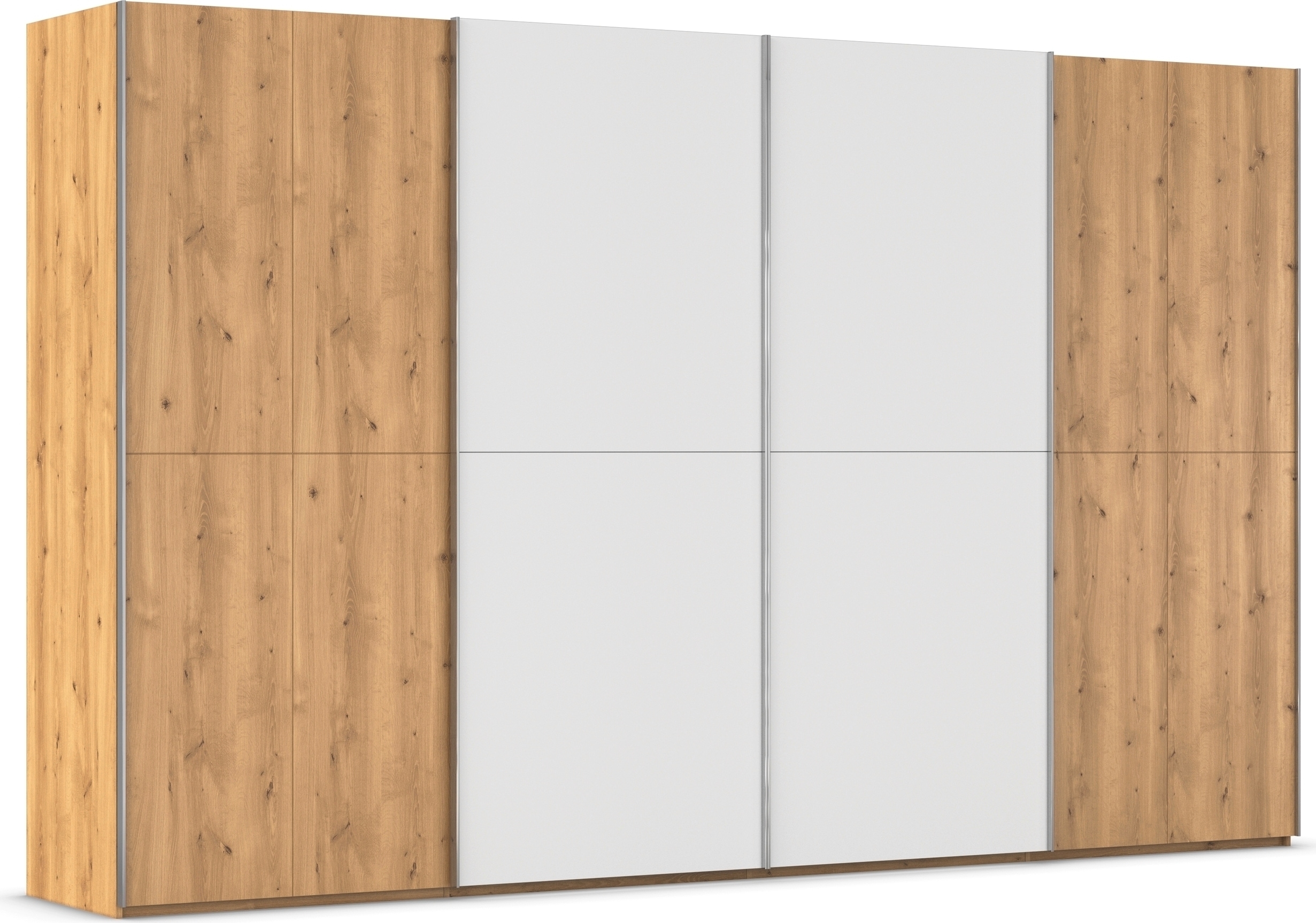 rauch Schwebetürenschrank "Kleiderschrank Schrank Garderobe Schlafzimmerschrank SCALE-WOOD" edle geteilte Front in massiver Asteiche mit Glastüren MADE IN GERMANY