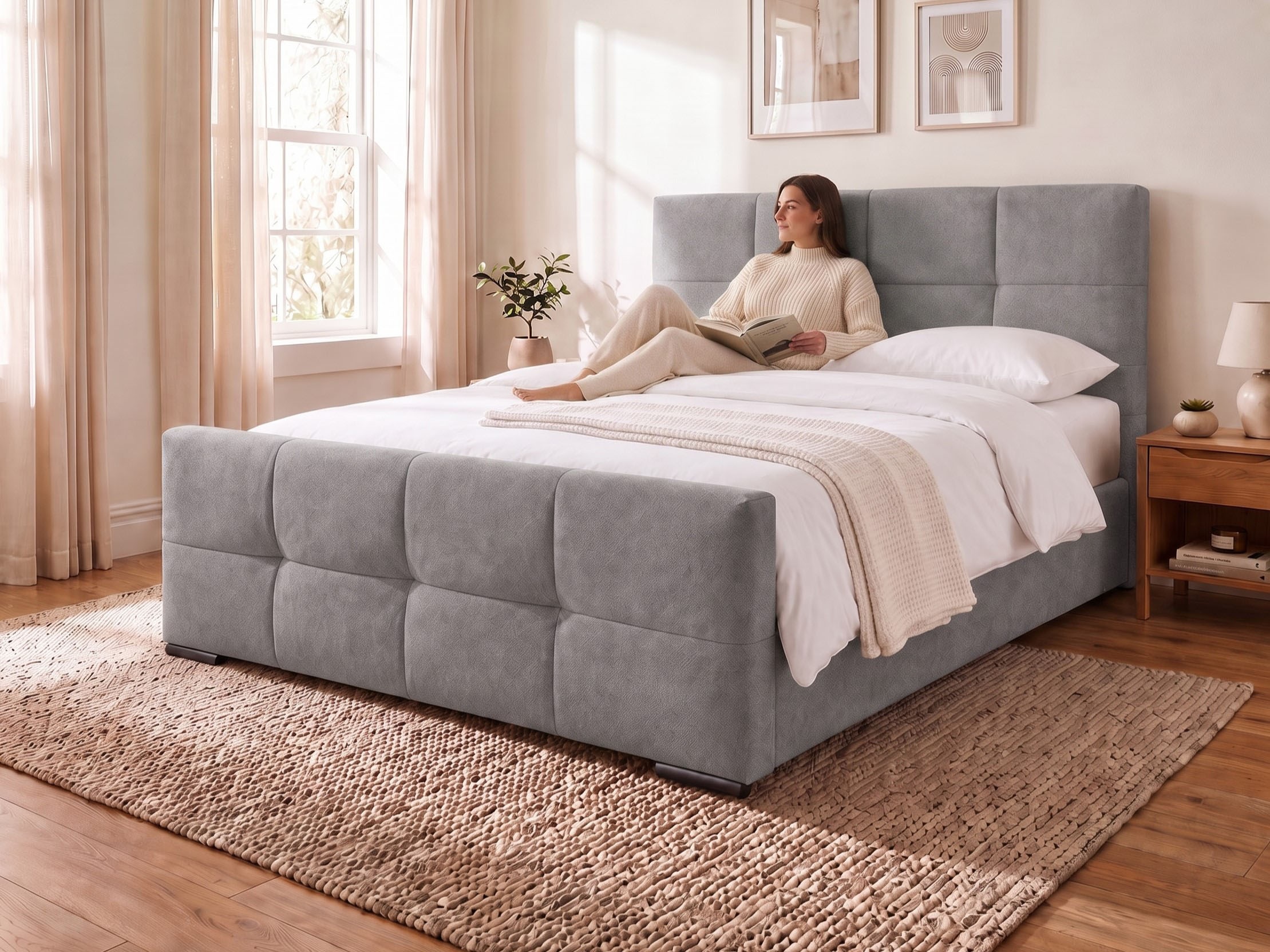 OTTO home Boxbett "FIETTE, Polsterbett mit Bettkasten, inkl. Taschenfederkernmatratze H3" inkl. Kaltschaumtopper, Luxus-Mircofaser-Bezug, Liegefläche 180x200 cm