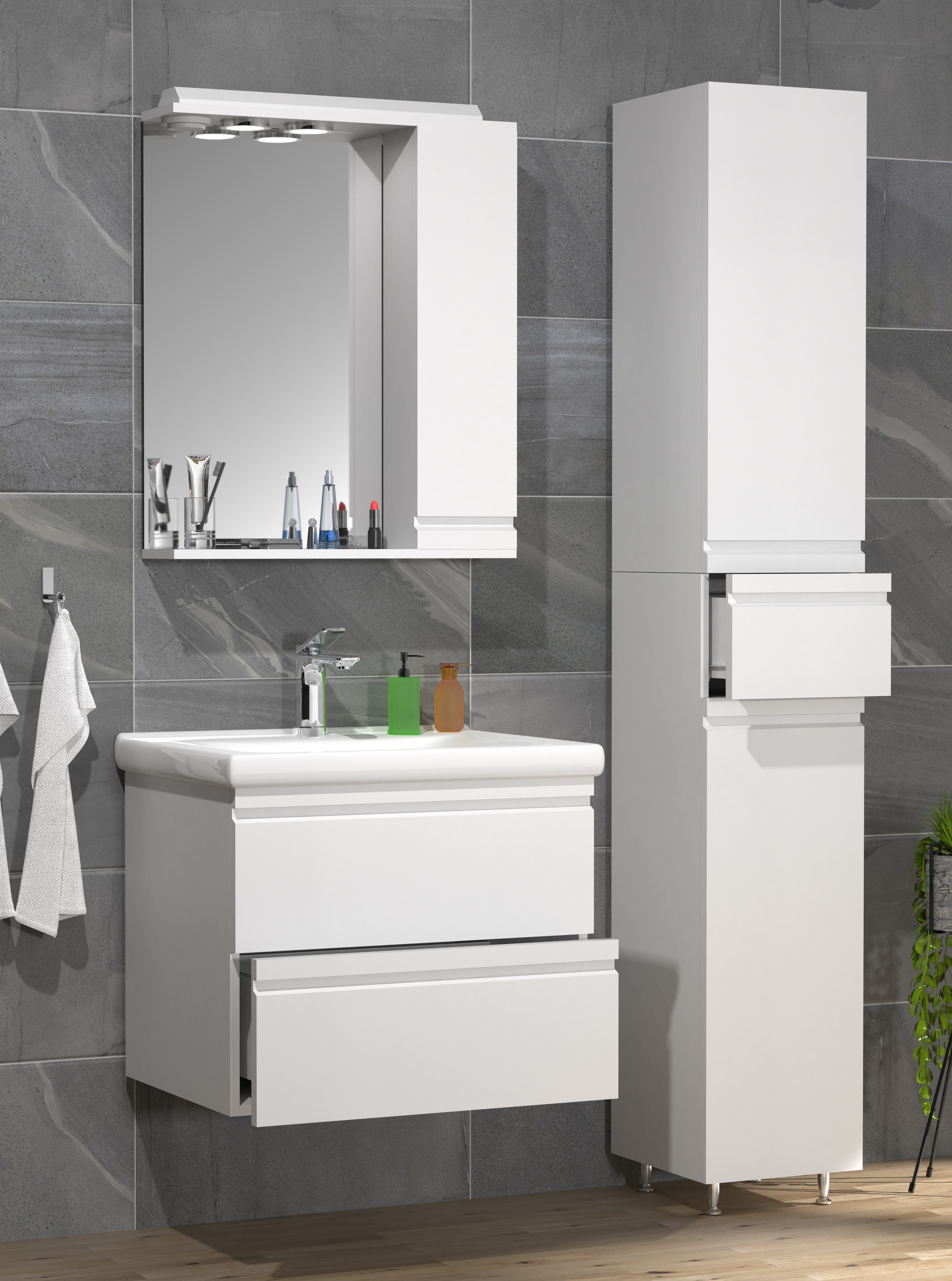 Thumbnail - VCM Waschtisch "4-tlg. Waschplatz Waschtisch Schubladen Silora L" 4 Stk. tlg.