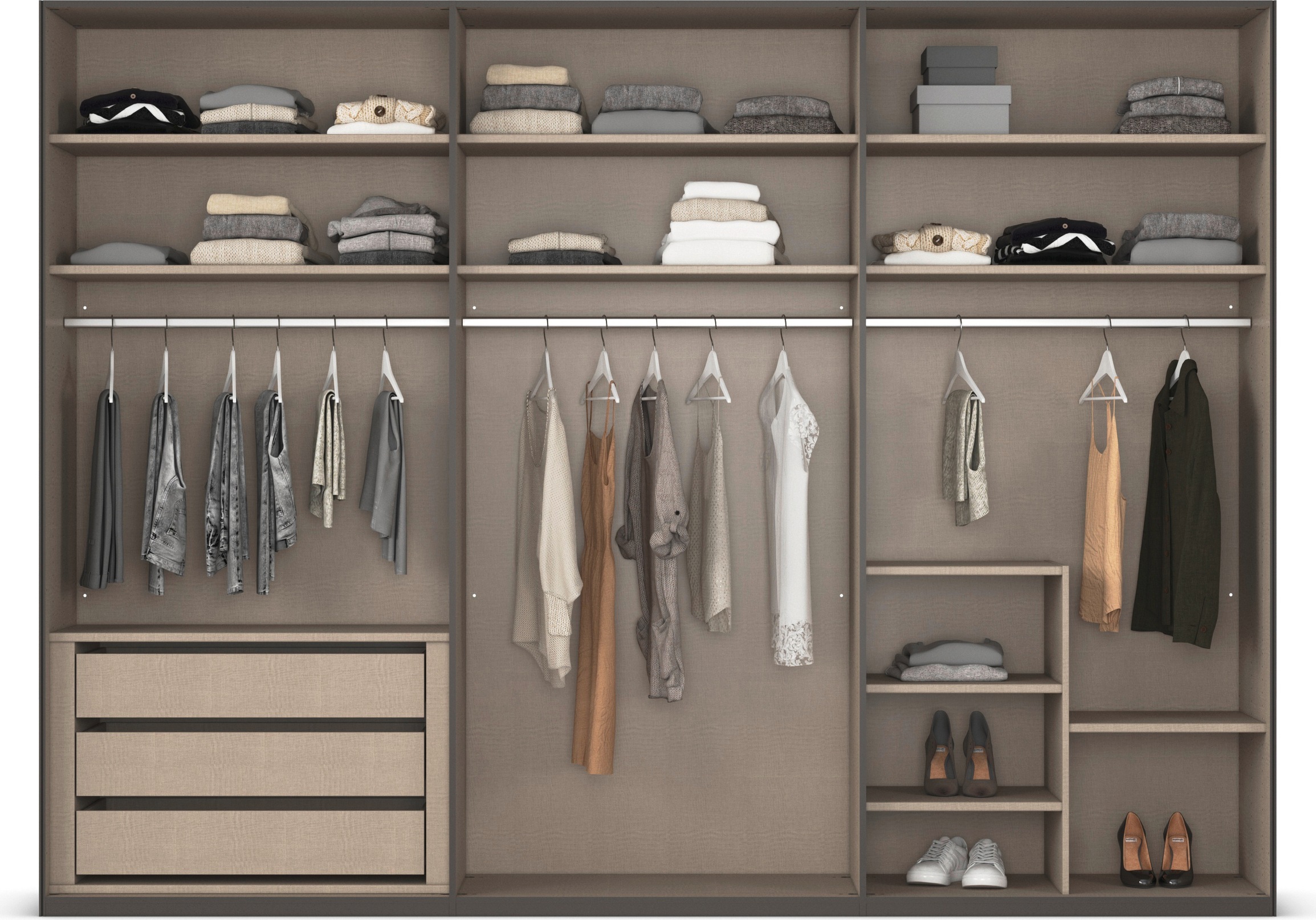 rauch Schwebetürenschrank »Kleiderschrank Schrank Garderobe Schlafzimmerschrank LUMIS«, (inkl. umfangreichem Zubehör), mit Glasrahmentüren aus transparentem Grauglas MADE IN GERMANY