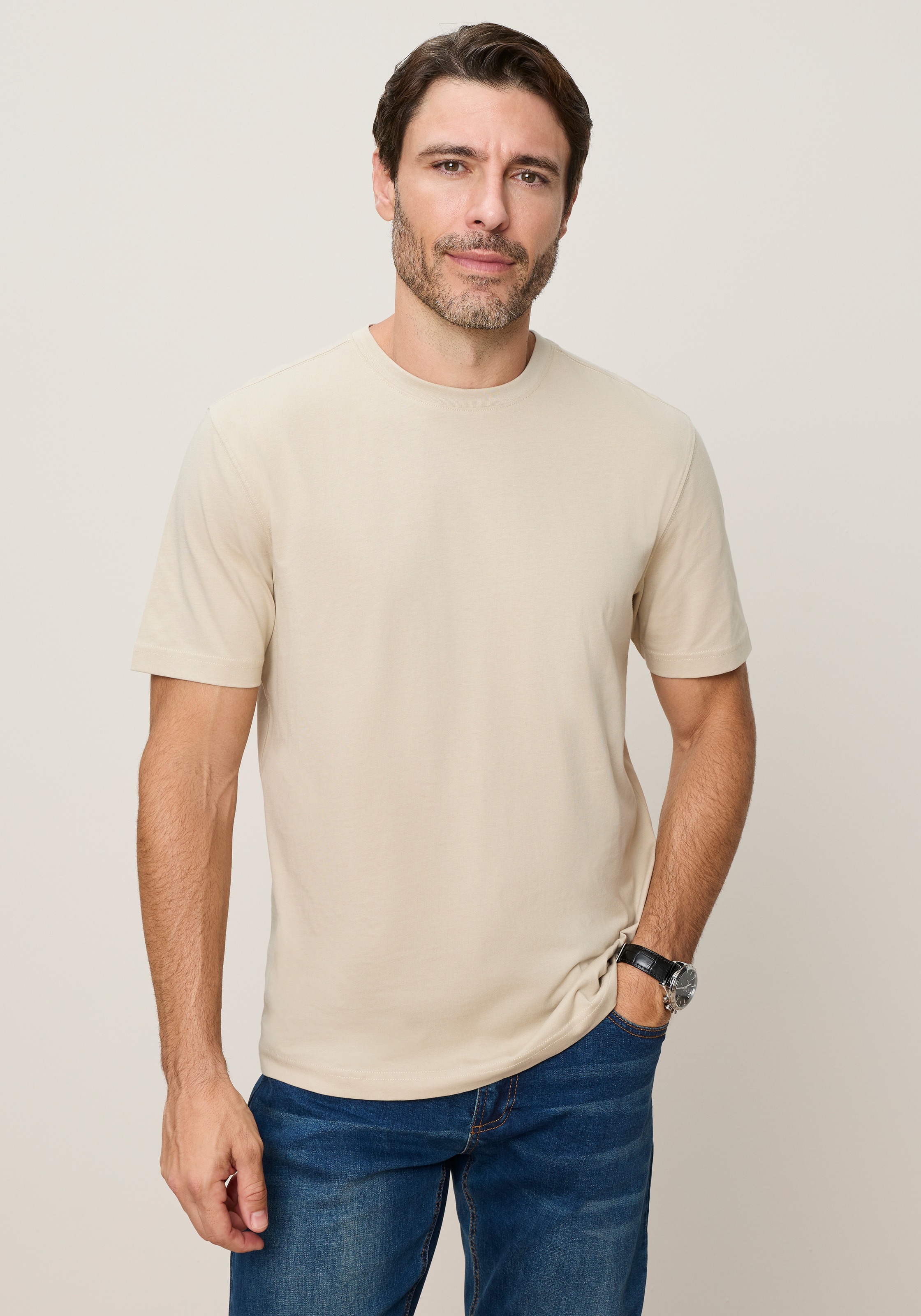 Man's World Rundhalsshirt 5er-Pack,  Kurzarm,  Regular Fit,  unifarben,  Rundhals,  aus Baumwolle