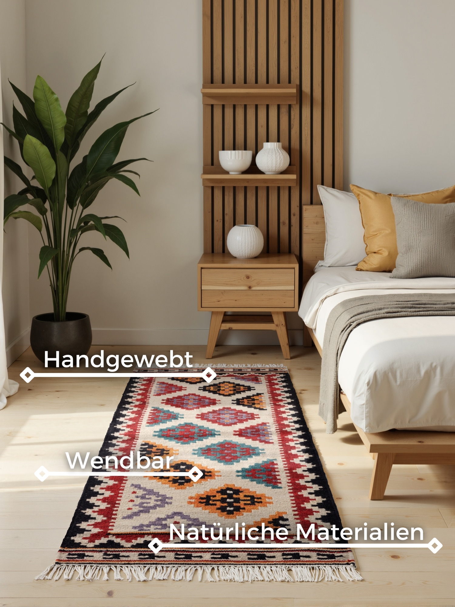 HANSE Home Teppich »Kelim Kian«, rechteckig, 3 mm Höhe, Wolle, Baumwolle, Natur, Handgewebt, orientalisch, Boho, traditionell