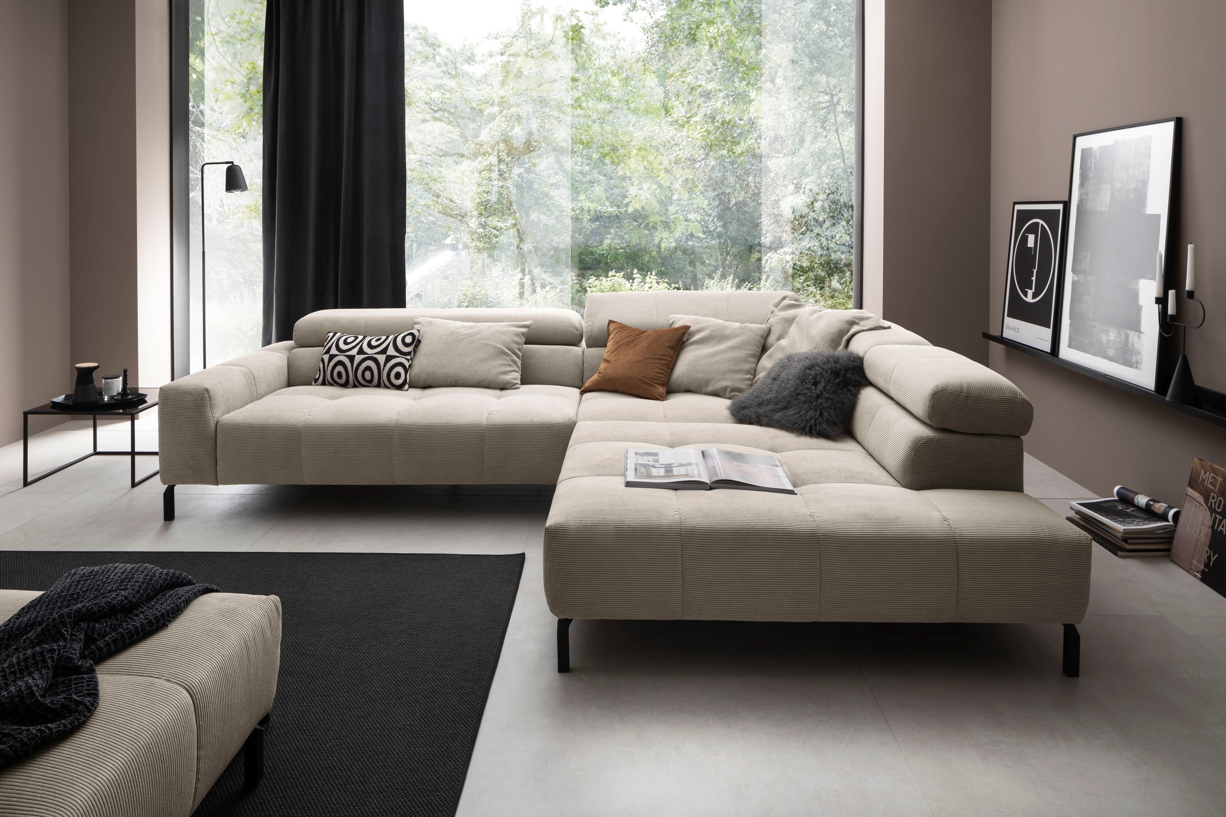 Places of Style Ecksofa »Cleveland, L-Form, incl. Kopfteilverstellung, Breite 311 cm«, wahlweise elektrischer Sitzvorzug