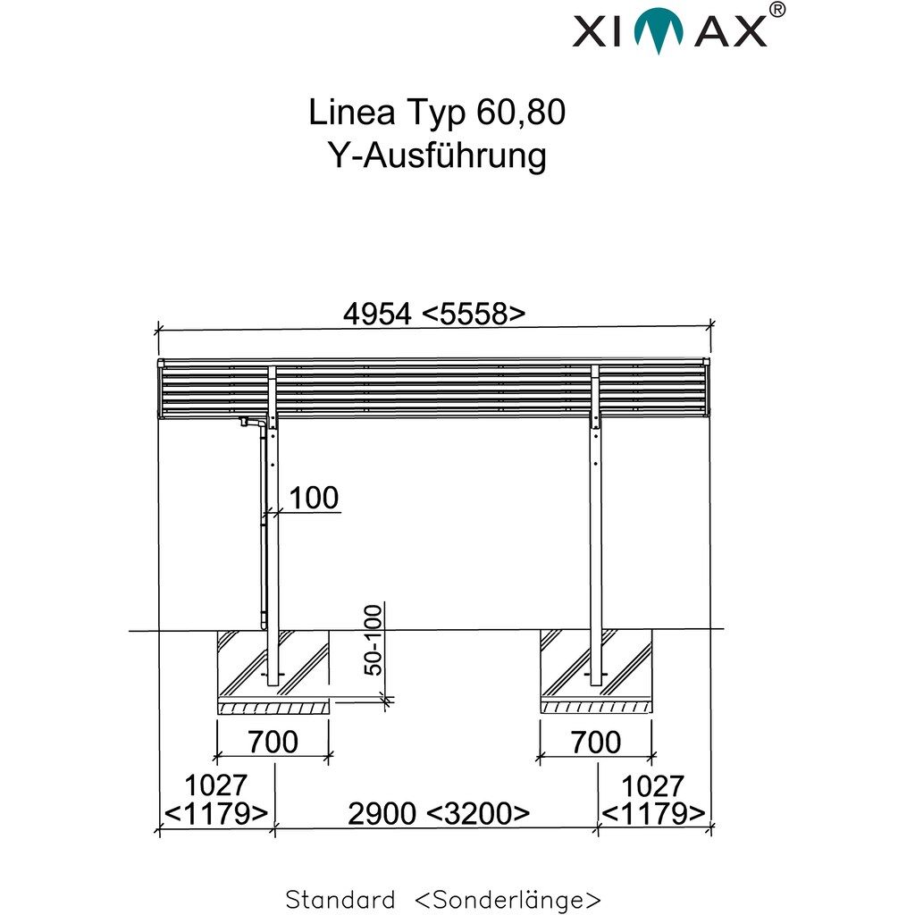 Ximax Doppelcarport »Linea Typ 60 Y-Edelstahl-Look«, Aluminium, 532 cm, edelstahlfarben