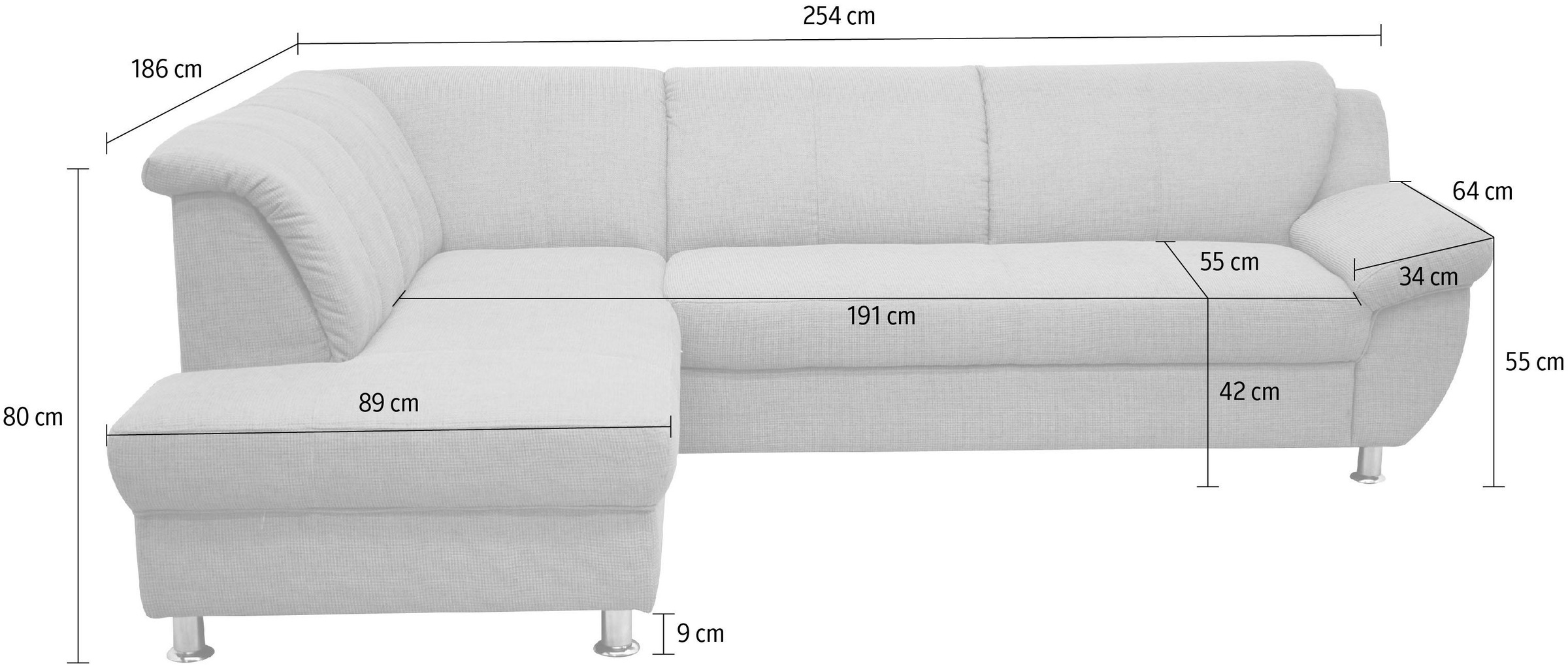 DOMO collection Ecksofa "Pilar L-Form", mit Ottomane, wahlweise mit Bettfun günstig online kaufen