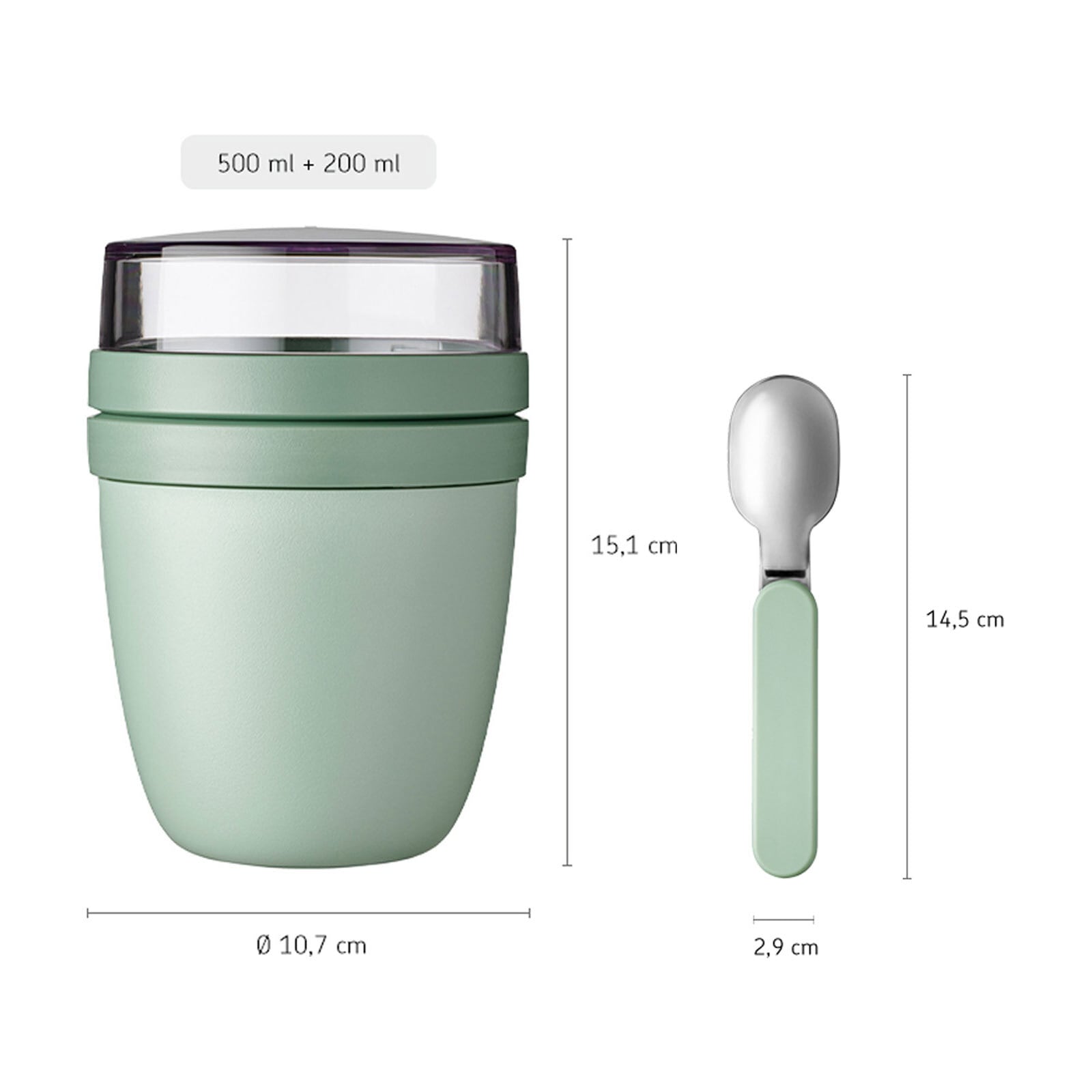 Mepal Lunchbox »Lunchpot mit Snack-Deckel und Klapplöffel Ellipse 500 (+ 200 ml)«, (3 tlg.)