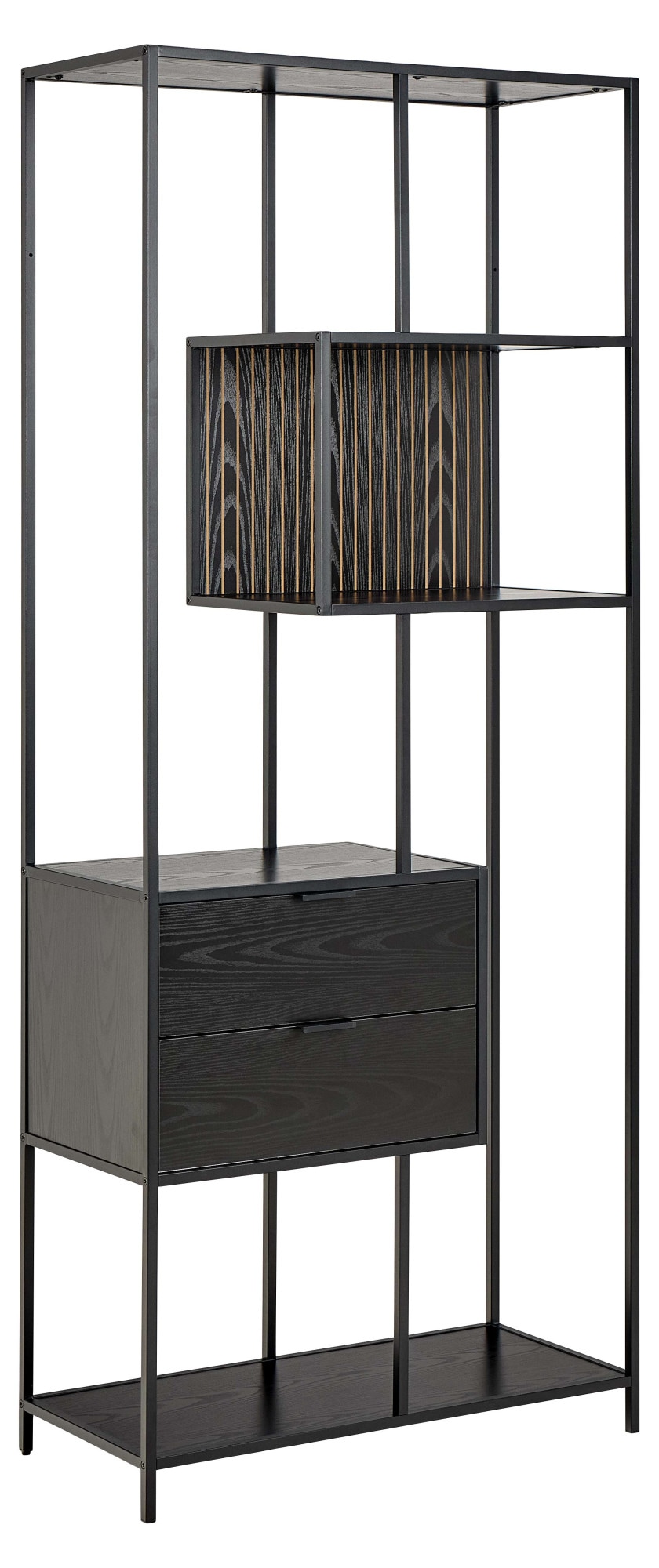 ACTONA GROUP Regal »Seaford, Standregal, Regal, Raumteiler« 77x35x185 cm,  schwarzer Stahlrahmen, 2 Schubladen, Wendemodul, Breite 77 cm