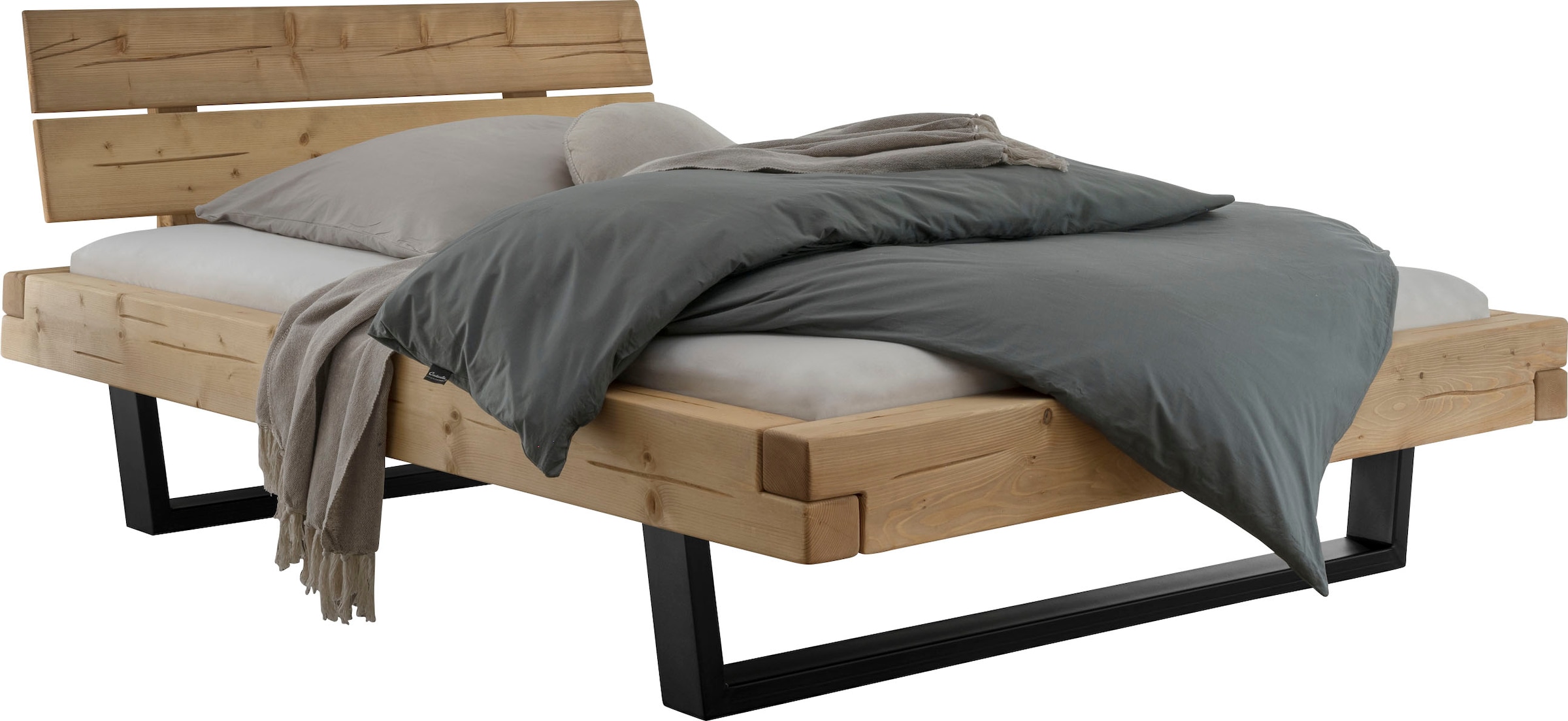 Home affaire Massivholzbett »Ultima«, aus Holz in Balken-Optik mit Metallkufe