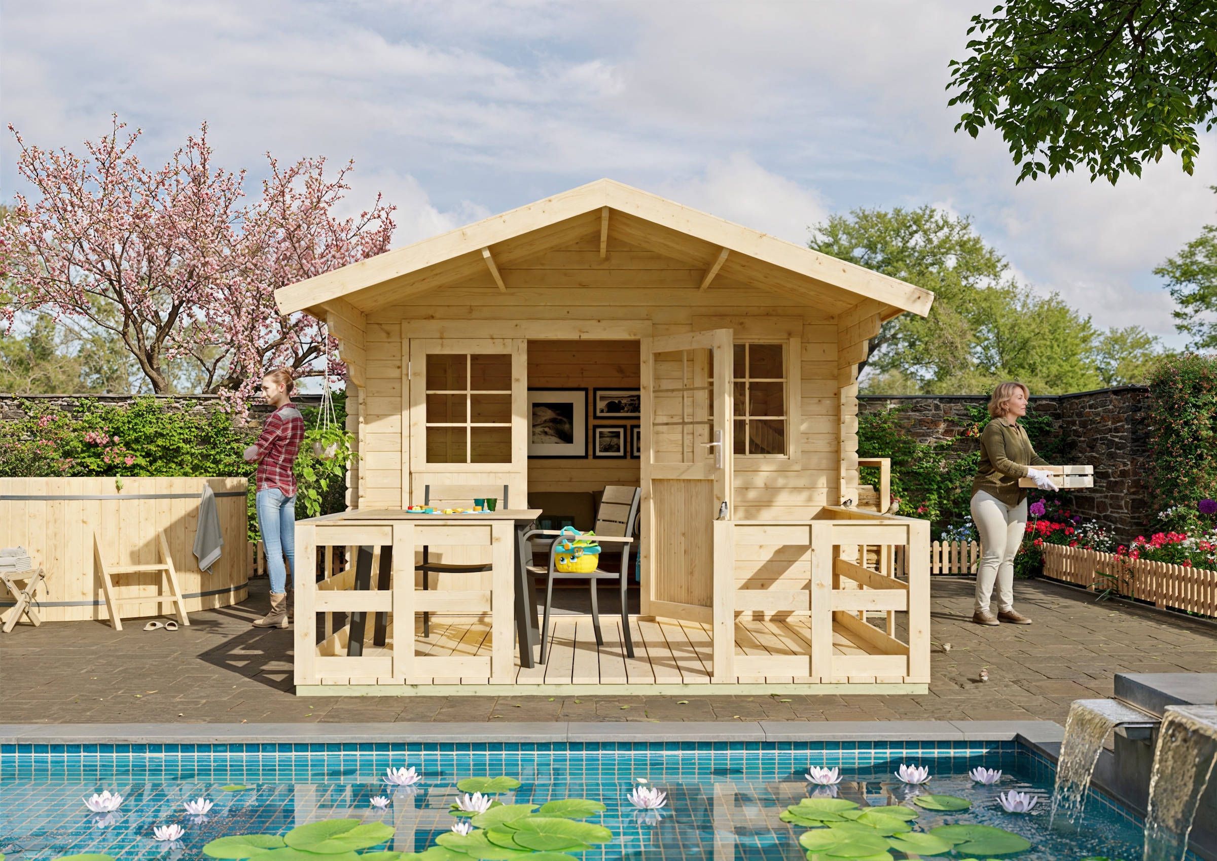 KONIFERA Gartenhaus "Kallenberg 2 aus naturbelassenem Fichtenholz", mit Ter günstig online kaufen