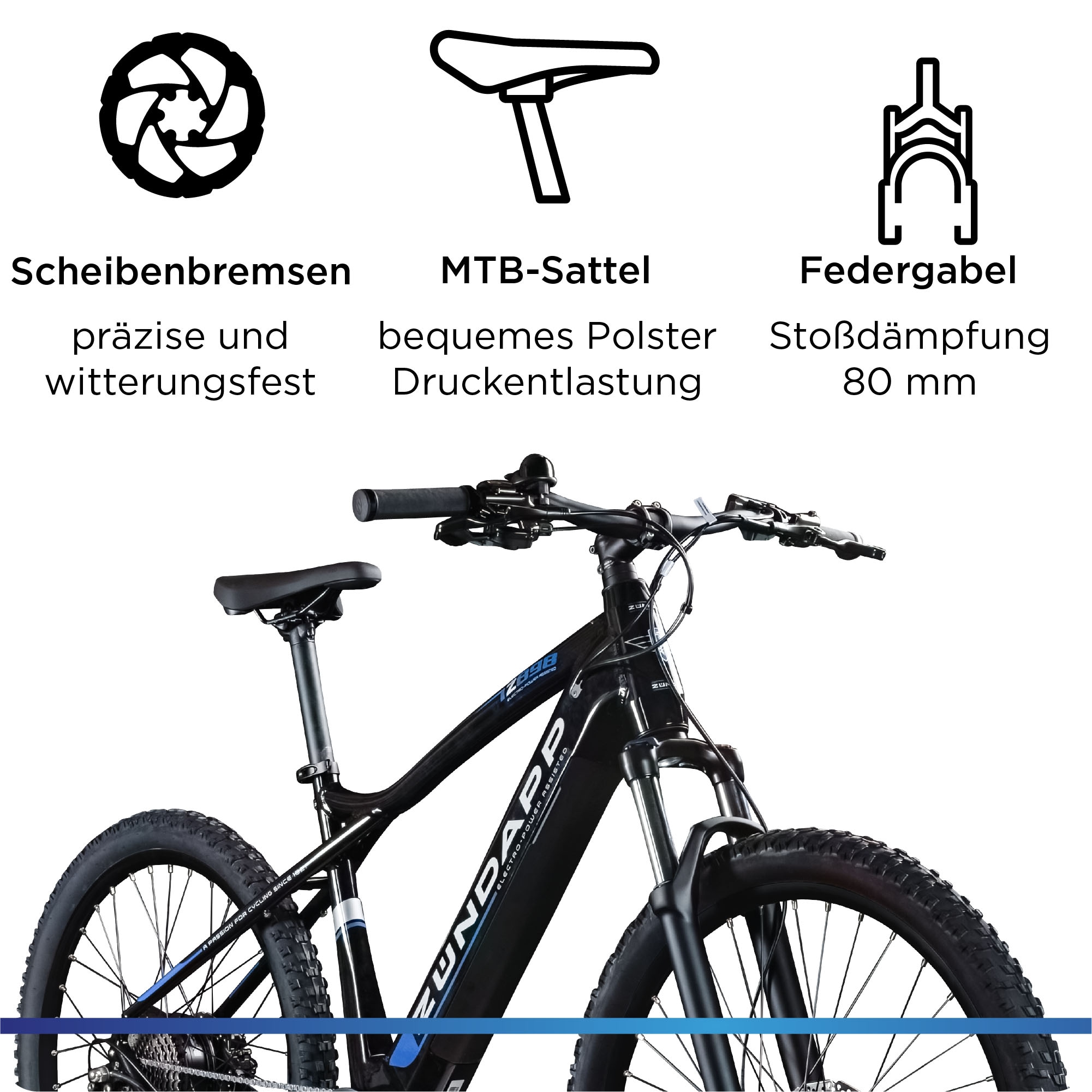 Zündapp E-Bike »Z898«, 10 Gang, Heckmotor 250 W, Pedelec, Elektrofahrrad für Damen u. Herren, MTB