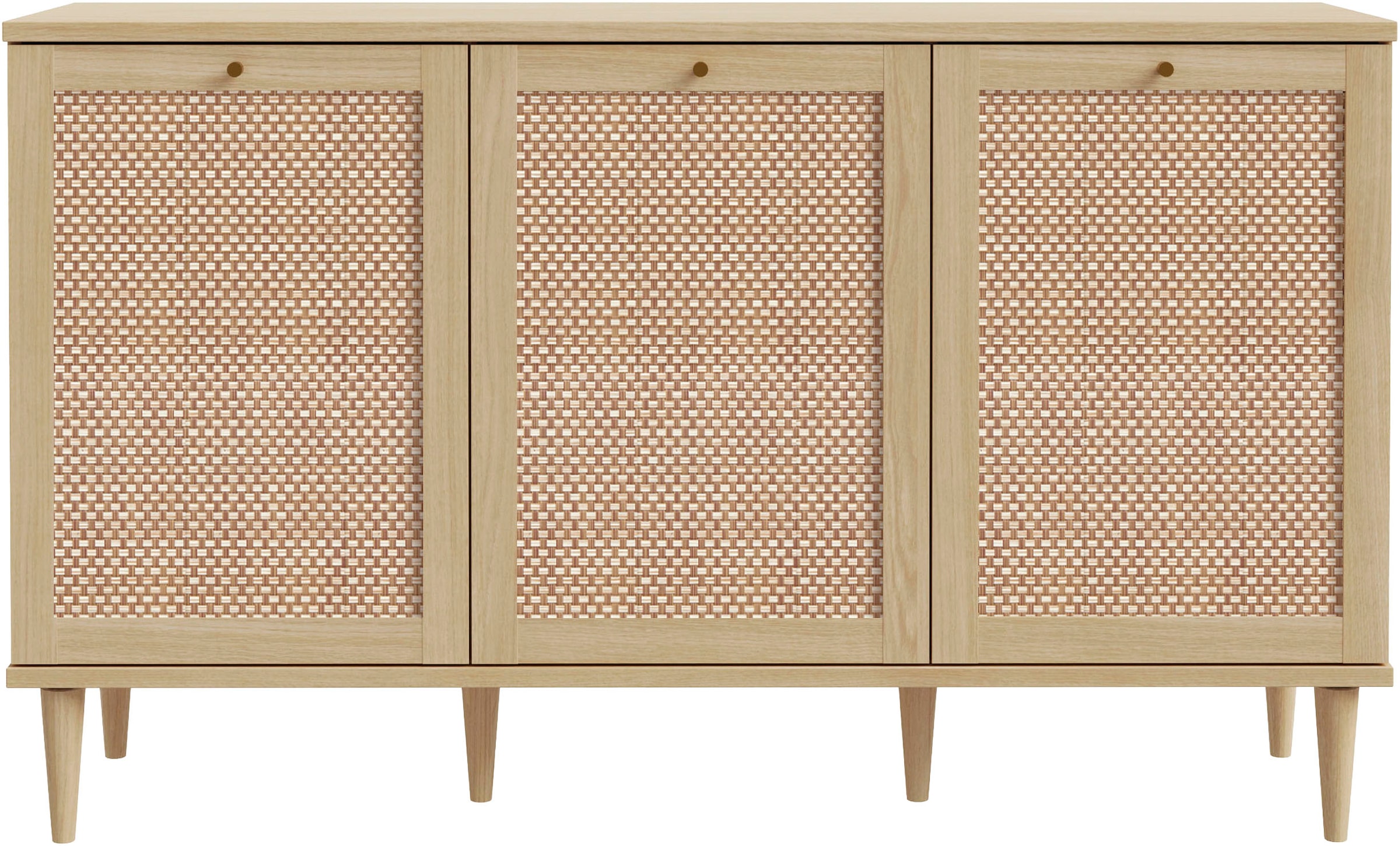OTTO home Sideboard »ELLIAN mit  Wiener Geflechtoptik, 3 Türen, Boho Stil, Vintage« Holzfüße, Metallgriffe, Made in EU, viel Stauraum, FSC® zertifiziert
