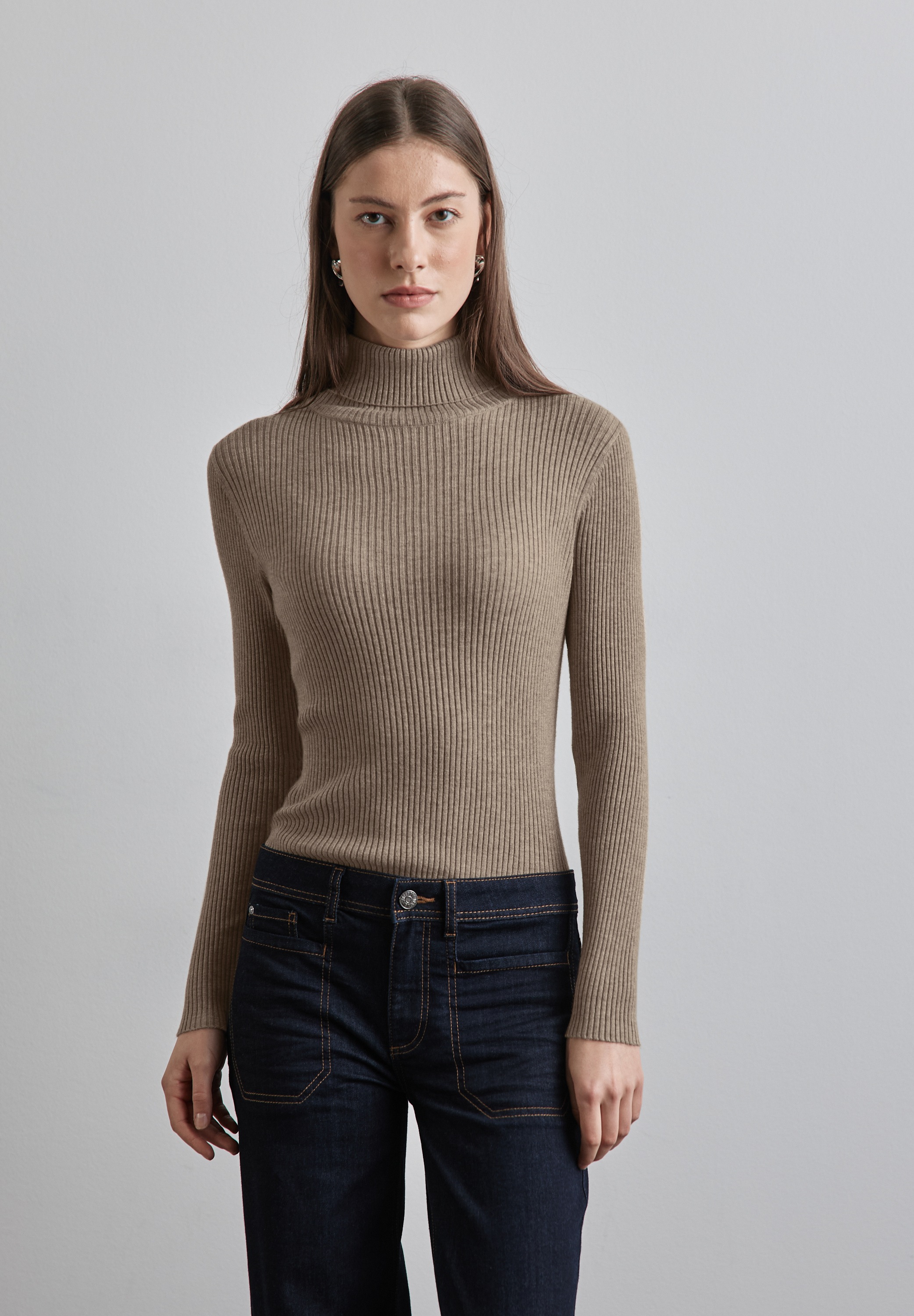 STREET ONE Rollkragenpullover su Rippstrick-Struk...