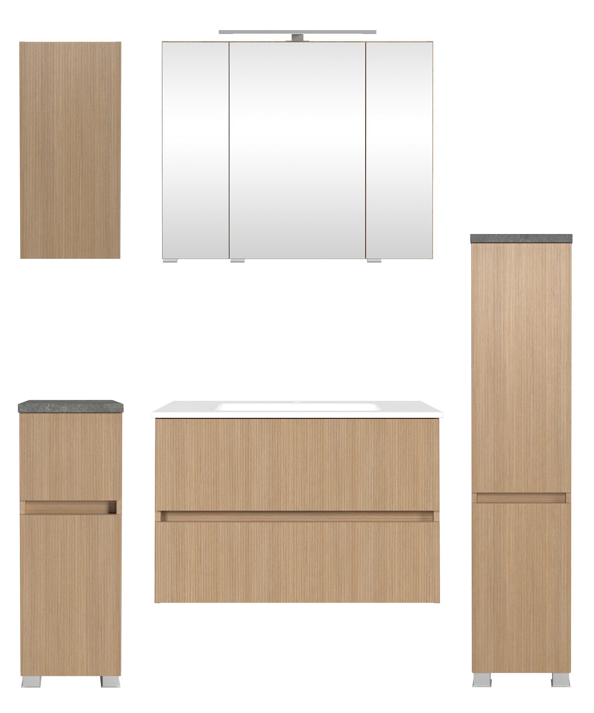 welltime Badmöbel-Set "EIXO, 5tlg.-Set: Spiegelschrank, Waschtisch und Beim günstig online kaufen