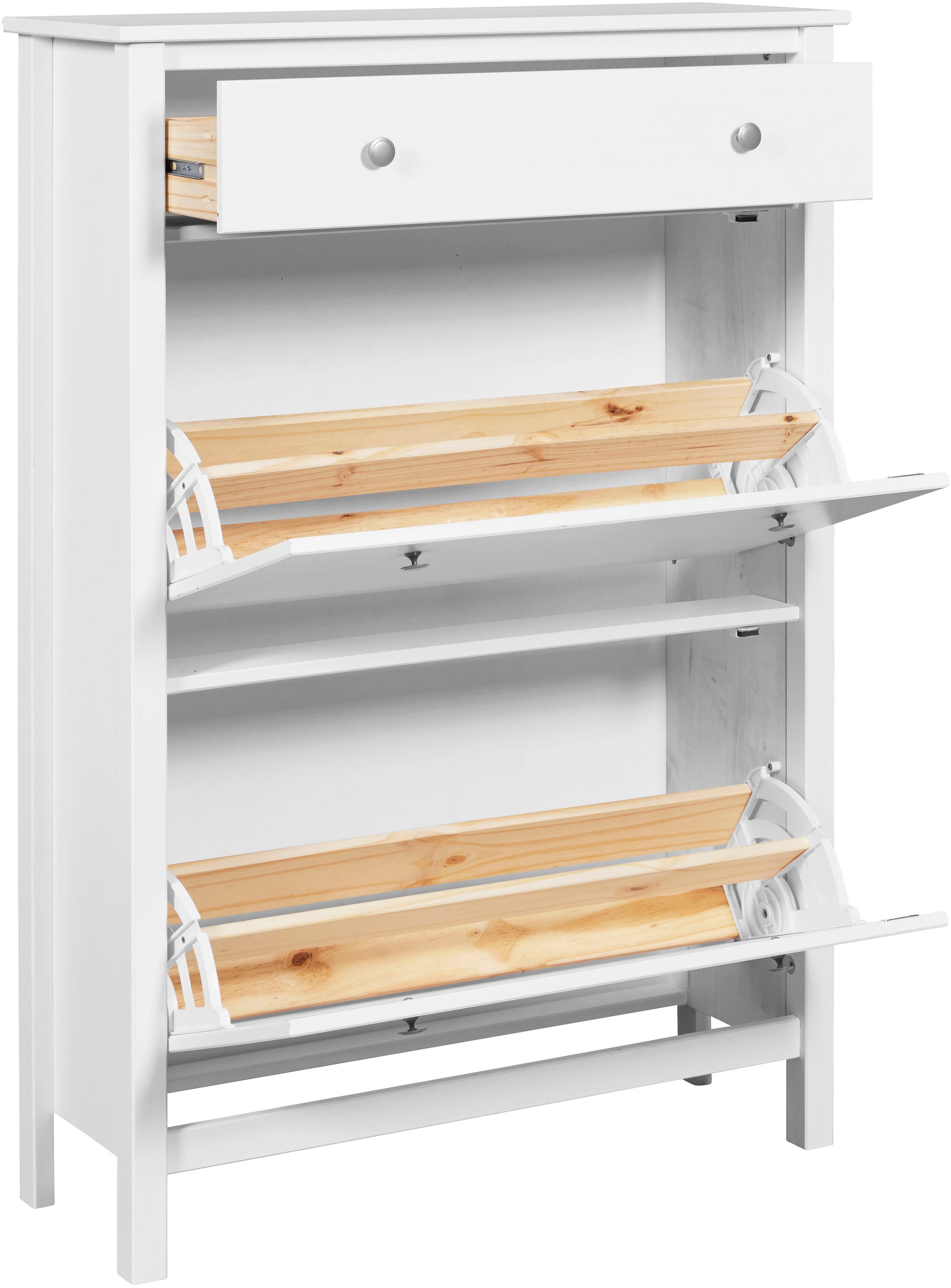 Inter Link Schuhkommode »Pinora, Kiefer Massivholz, Weiss, 90 x 30 x 127 cm, 16 paar Schuhe« 1 Stk. tlg. Schuhkipper im modernem Skandi Look, 2 Klappen, 1 Schublade