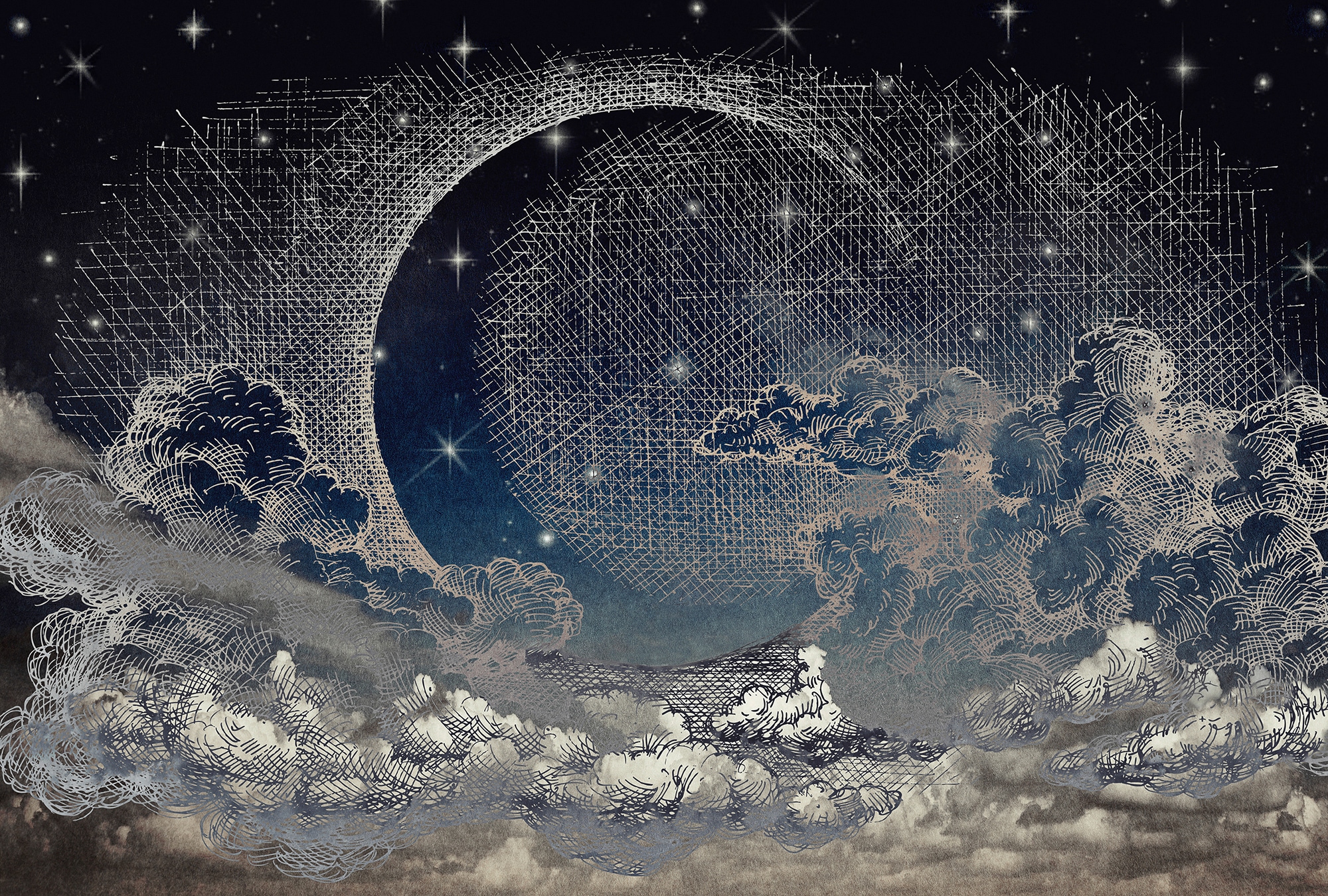 Architects Paper Fototapete "Atelier 47 Moon Sky 2" kontrastfarbene Details glatt Vlies, Wand, Schräge, Decke