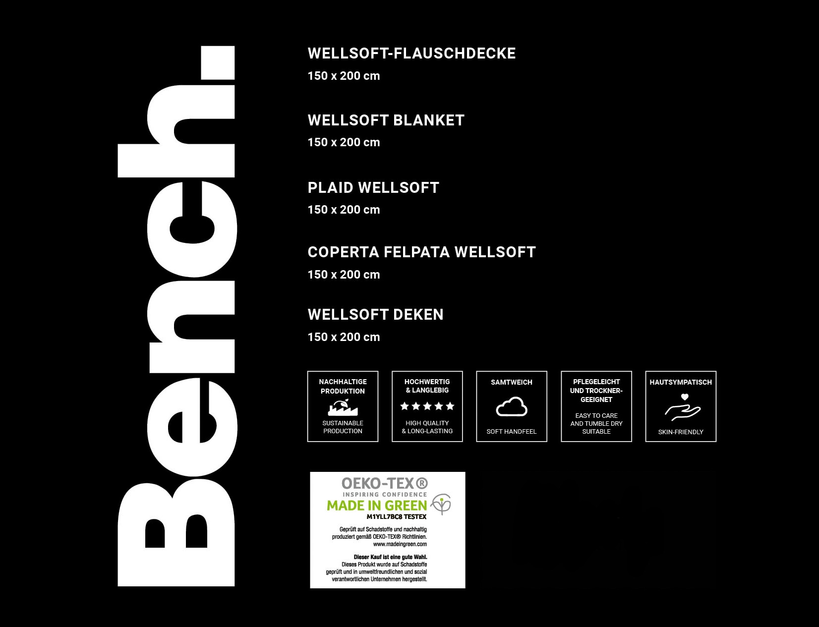 Bench. Wohndecke »Bench« samtweiche Wellsoft-Decke, Kuscheldecke