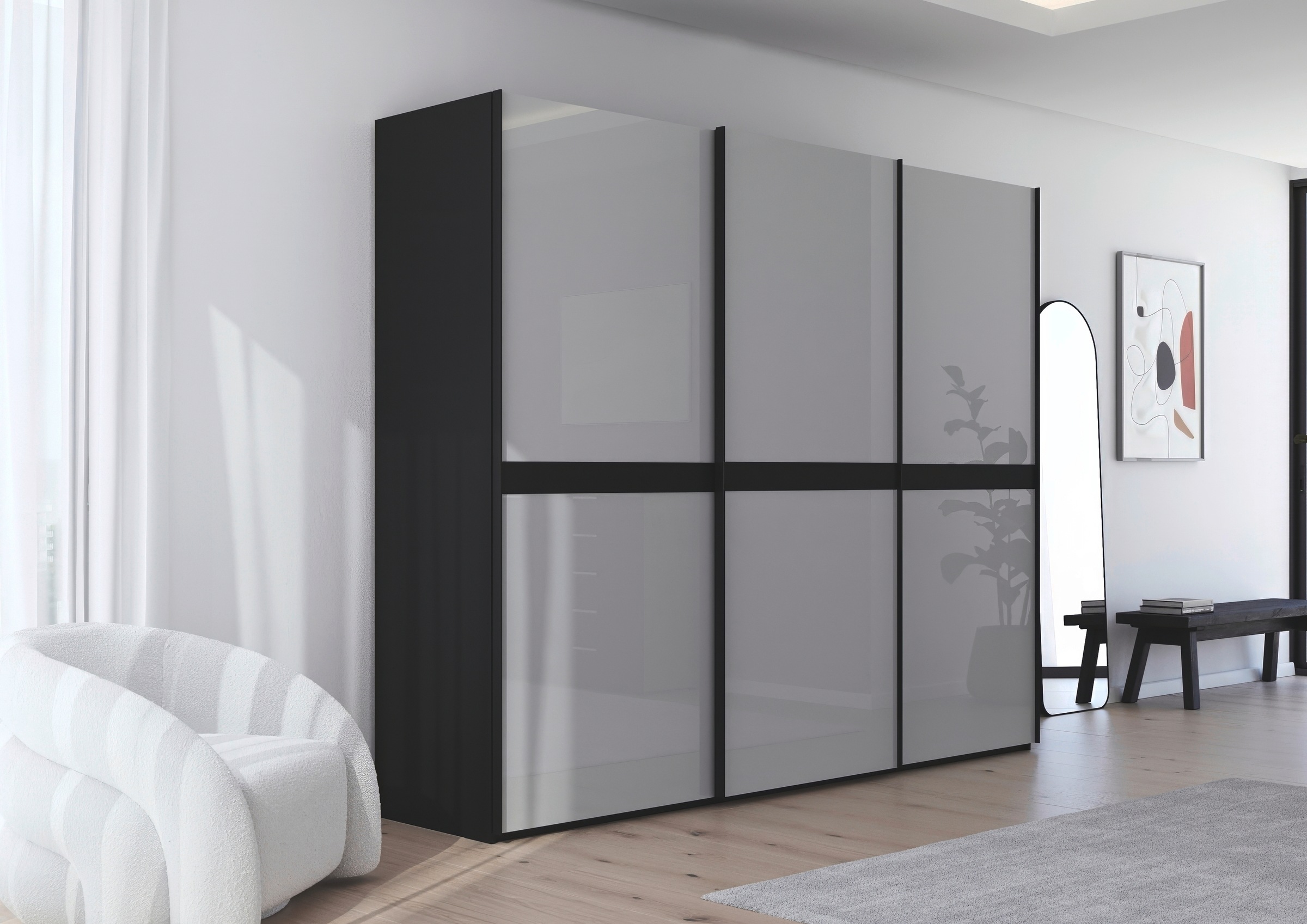 rauch Schwebetürenschrank »Kleiderschrank Schrank Garderobe Schlafzimmerschrank SCALE-LINE«, edle Optik mit Bauchbinde in Korpusfarbe mit Glasfront MADE IN GERMANY