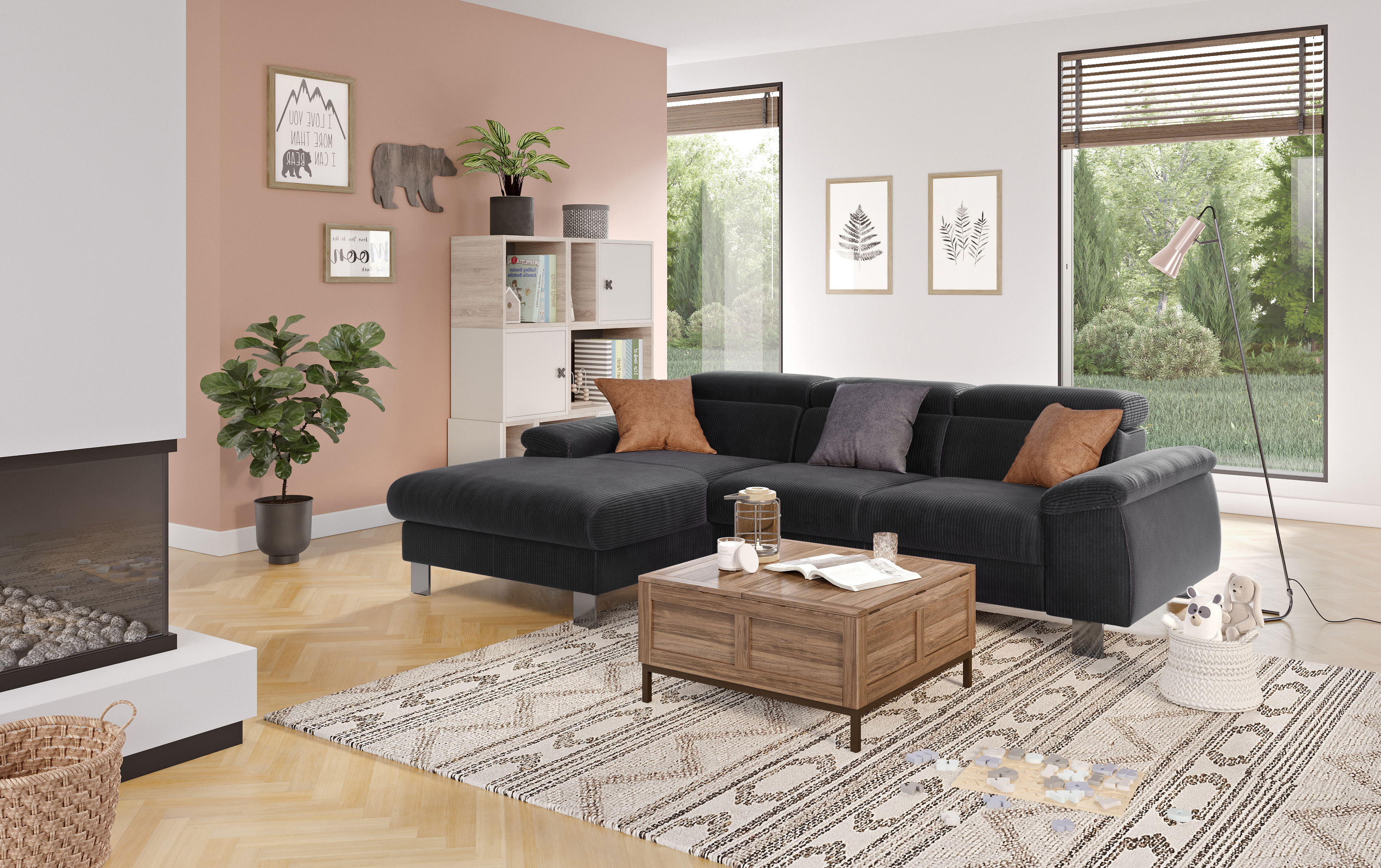 COTTA Ecksofa "Komaris L-Form, B: 244 cm" mit Kopfteilverstellung, optional Schlaffunktion, Bettkasten & Licht