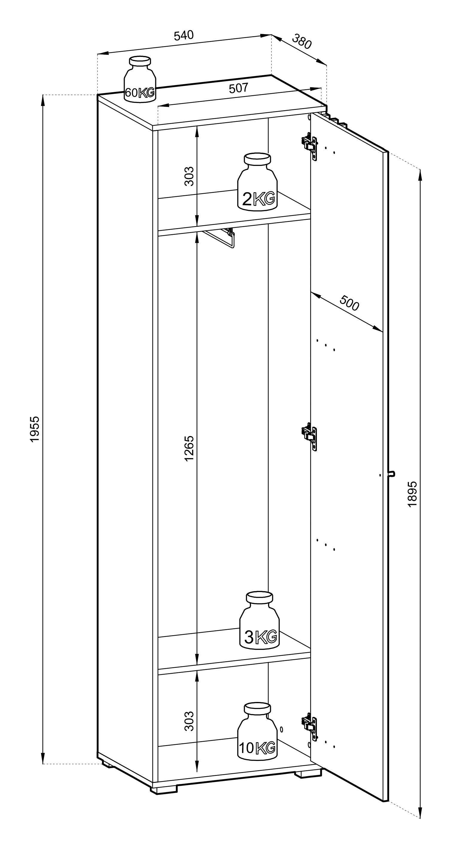 HBZ Hochschrank »Volano«, (1 St.), schwarz, Garderobenhochschrank mit Profilleisten in Eiche Artisan