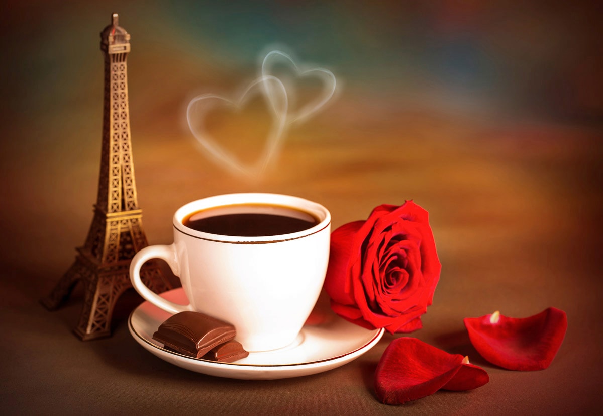 Fototapete »Tee mit Rosen und Eiffelturm«