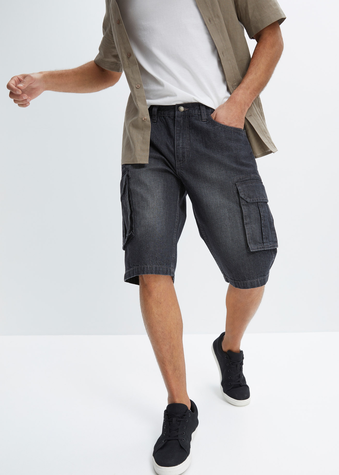 bonprix Bermudas aus Baumwolle und Elasthan, Relaxed Fit, Cargo-Jeans-Desig günstig online kaufen